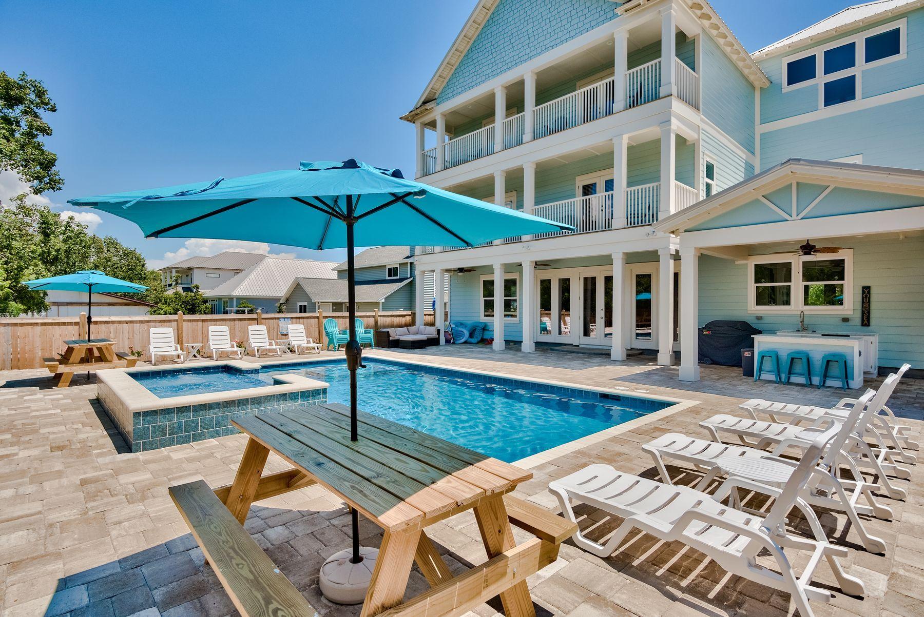 Excellent opportunity to enjoy this exceptional new construction set amongst the naturalistic backdrop of the white sand beaches and emerald green waters of the Emerald Coast. Located two blocks from the beach, this extraordinary nine bedroom home is offered turnkey and rental ready with over $250,000 in gross annual projected income. Thoughtfully designed and masterfully built, this beautiful beachside retreat spans three vertical stories and is highlighted by its coastal architectural aesthetic utilizing low maintenance, sustainable building products including hardi-plank siding and metal roofing. The open floor plan is beautifully designed with ample room for entertainment anchored by a massive first floor living room complete with a sizable chef's kitchen which flows directly onto the covered rear lanai complete with a private resort style pool and adjoining spa as well as a grill and outdoor kitchen surrounded by fenced privacy and lush tropical landscaping. Each bedroom is configured to offer a full ensuite bathroom as well as immediate access to a living area including private covered porch space. The first floor layout offers two bedroom suites each with king beds and their own private ensuite bathrooms. The second floor is comprised of four additional king suites each offering ensuite bathrooms as well as a quaint secondary living area. The third level is complete with a large living space, kitchen and two sets of queen bunks as well as three spacious king bedroom suites, each complete with ensuite bathrooms and access to the south facing covered porch which allows for gulf views. 

This property is located in the heart of Crystal Beach and is highlighted by a direct path to public beach access located only two blocks away as well as close proximity to world class shopping, dining, nationally rated golf courses and local entertainment that Destin has to offer.