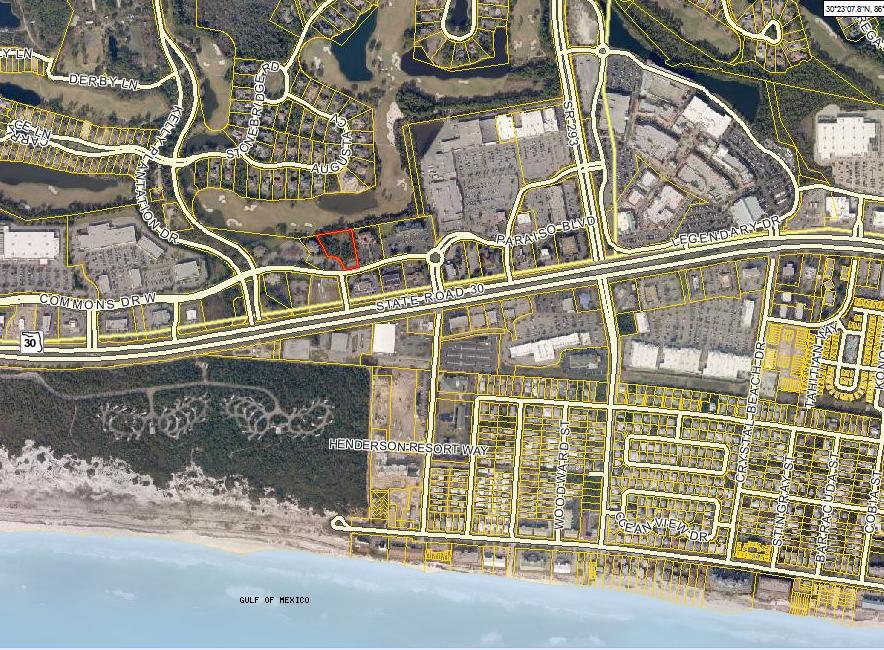 Beautiful 1.5 acre commercial parcel close to Destin Commons and Kelly Plantation in booming Destin, FL. One side fronts the busy Commons Drive, with excellent visibility and exposure to Emerald Coast Parkway. On the back side, this property has approx. 240' frontage along the 13th fairway of the Fred Couples/Gene Bates designed 4.5 star Kelly Plantation Golf Course. There are golf course and Golf course pond views, and the floors above the first have potential for Bay and Gulf views as well. Property is in FEMA flood zone X, which means no mandatory flood insurance, and parcel also has no build-out or Association fees. Lots of commercial possibilities with this property.
Seller is motivated and has priced parcel below appraised value...