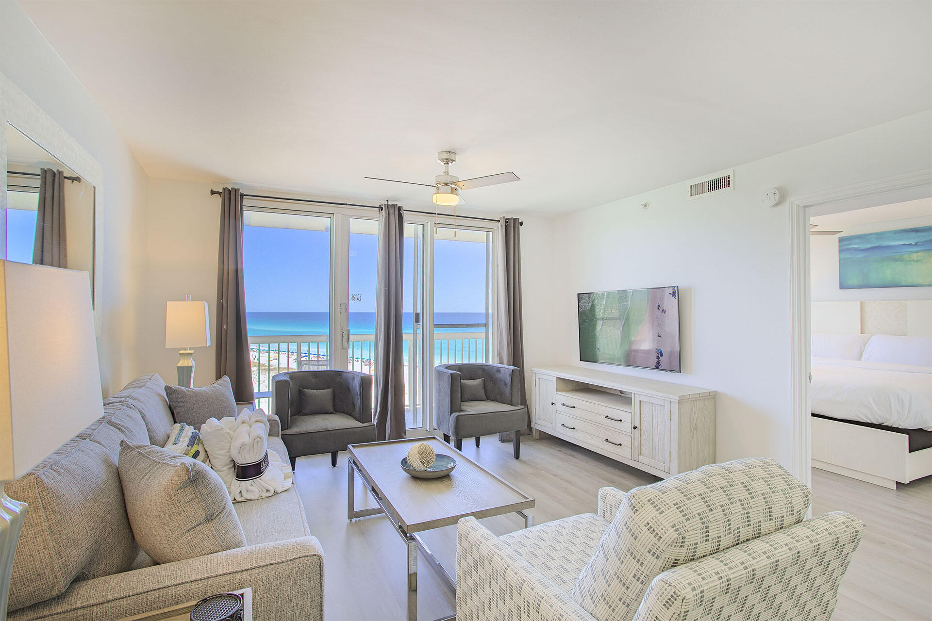 Welcome to your fully reimagined Gulf-front retreat at Pelican Beach Resort where coastal luxury meets effortless investment potential.  Rental gross numbers are an impressive $74,599.50 for 2024.  This beautifully updated 2-bedroom, 2-bath condominium has been completely redone from top to bottom and is offered fully furnished with all-new, stylish coastal decor.

Inside, an open-concept living and dining area creates a bright, inviting space designed to maximize both comfort and views. The kitchen shines with crisp white quartz countertops, while durable luxury plank vinyl flooring flows throughout. Both bathrooms have been thoughtfully renovated with all-new showers and modern finishes, delivering a clean, spa-like feel. The Gulf-front primary suite offers sweeping beach views and direct access to the balconyan ideal place to wake up to the sound of the waves.

Located in the heart of Destin, Pelican Beach Resort is a favorite among owners and guests alike, offering exceptional amenities including three pools (one heated and indoor for year-round enjoyment), covered parking, fitness center, arcade, grilling areas, on-site dining with snack bar and tiki hut, and convention facilities. Whether you're seeking a turnkey vacation home, a strong rental performer, or both, this move-in-ready beachfront condo checks every box.