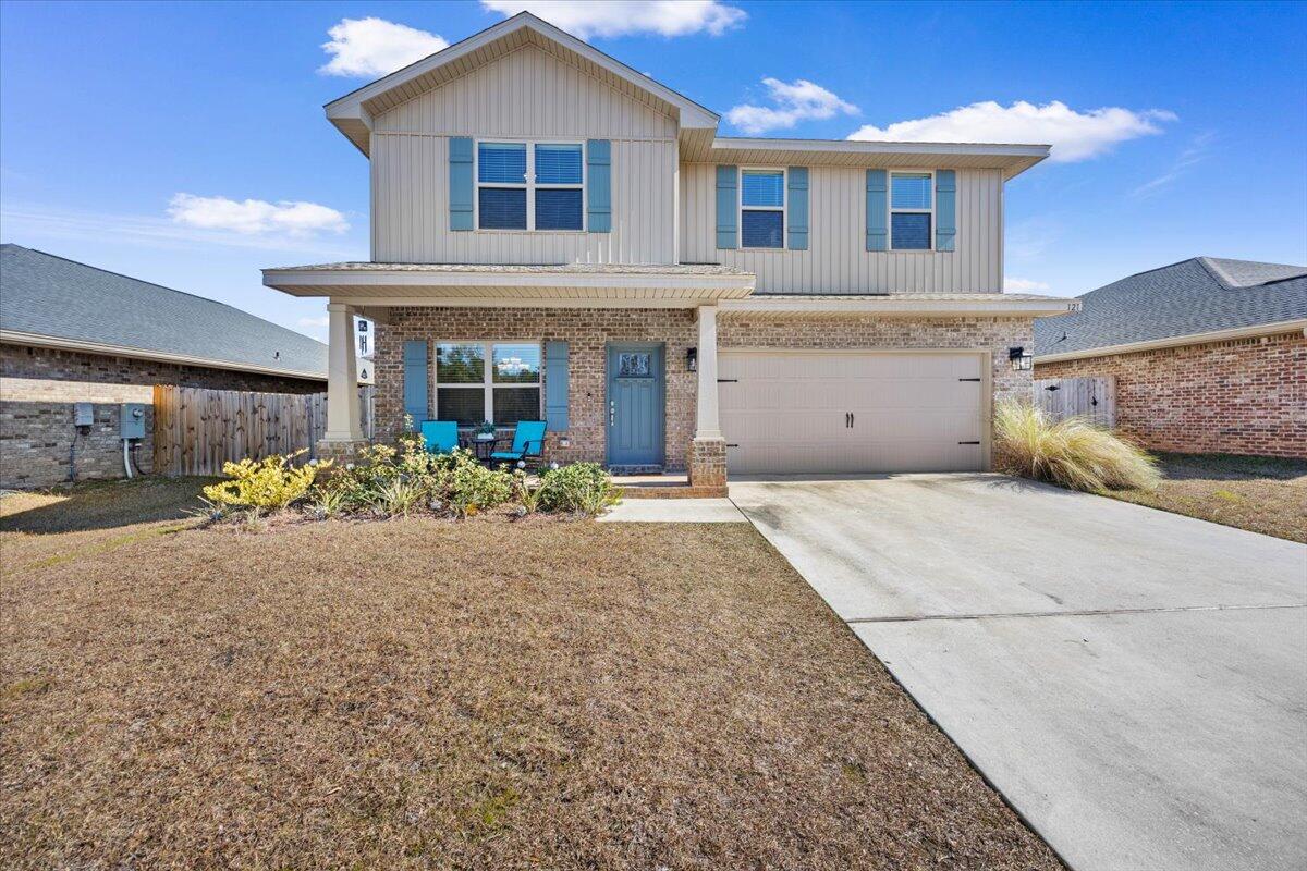 Located in the Ridgeway Landing neighborhood of North Crestview, this spacious 3,105 sq ft two-story home offers 6 bedrooms and 3.5 baths with a flexible layout ideal for modern living. The open-concept main level features a kitchen with granite countertops, stainless appliances, and a large island overlooking the living area, perfect for entertaining. Coretec Pro-Plus flooring runs throughout with carpet only in the bedrooms. Upstairs includes a large bonus room, laundry room, and generously sized bedrooms. The primary suite offers a huge walk-in closet, separate garden tub and walk-in shower, and dual vanities. Craftsman-style elevation, 4-sided brick construction, sprinkler system, convenient access to schools and shopping, and community amenities including a neighborhood pool.