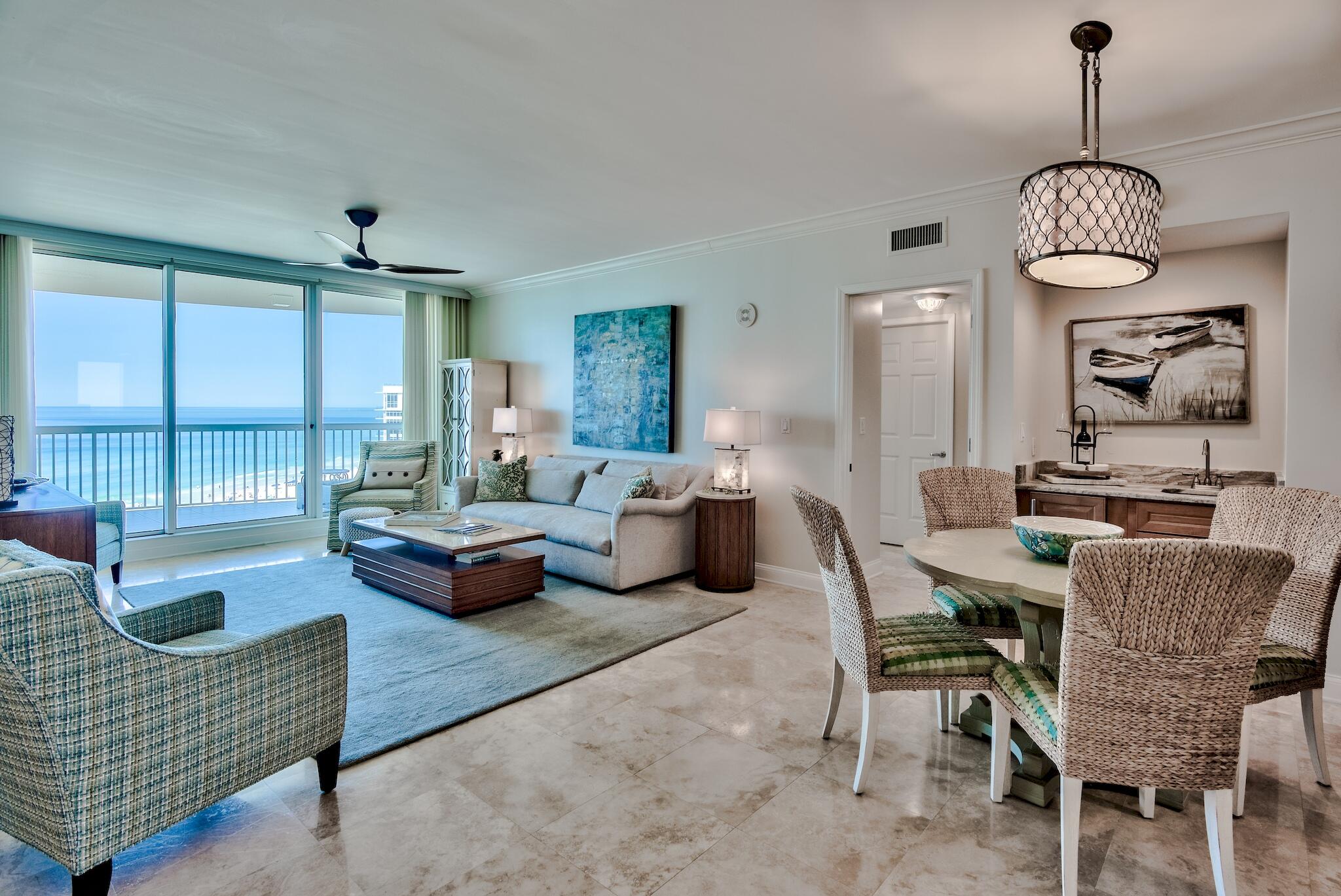 St. Thomas offers some of the most spectacular Gulf front views in Destin! This 10th floor unit is located in exclusive non-rental building on the gated Silver Shells resort. Stunning Gulf views are offered from the spacious living room, dining room, and kitchen, as well as all 3 bedrooms which all face the Gulf. Upgrades include new HVAC unit, travertine flooring throughout, Wolf appliances including double convection oven and induction cooktop, Subzero refrigerator, Subzero ice maker in wet bar, renovated baths with frameless shower doors, and remote operated shades on windows. Fully furnished, this unit offers a neutral coastal beach design with an array of designer touches throughout. The private master suite as well as the two guest rooms all  connect to the expansive balcony overlooking the beach and pool, and Southwest facing which will offer those stunning sunsets that the Emerald Coast is known for. Other features include semi-private elevator, and a deeded parking space under the building in the large parking garage as well as climate controlled storage. Come see why St. Thomas at Silver Shells is Destin's most exclusive Gulf front address. Buyer to please verify all information contained herein.