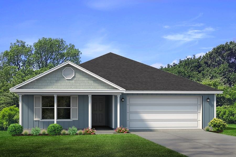 This community is located in Freeport Florida and is central to Hwy 20, Hwy 331, and Interstate 10. The beaches of South Walton are approximately 25 - 30 minutes away and the commute time to Panama City Beach is about 45 minutes via Hwy 20. | The Ryder plan is a 1 story home featuring 4 bedrooms and 2 bathrooms. The large living area boasts 8 foot ceilings and EVP flooring. The spacious kitchen offers granite countertops, Ivory shaker style cabinetry and soft close drawers. The primary bedroom features a beautiful en-suite with two closets. Outside you will find a large covered porch for all your entertaining needs.