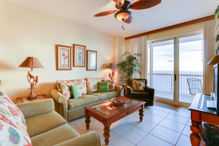 Sunrise Beach unit 1710 has the PRIME location in the deluxe 25-story Gulf front complex, offering dramatic Gulf views over the elevated pools. This turnkey offering conveys fully furnished and rental ready. Conveys also with an external storage closet on the same floor! Interior features include a spacious and open floor plan with raised ceilings, 20'' tile floor in entry, kitchen, laundry room and baths & ceramic plank tile in bed and bunk rooms. The kitchen has beautiful granite countertops & breakfast bar. Master bedroom is Gulf front with balcony access. On-suite master bathroom features tile floors, double vanity, large garden tub, and separate walk-in shower. Kitchen, dining, and living area have huge gulf views.
