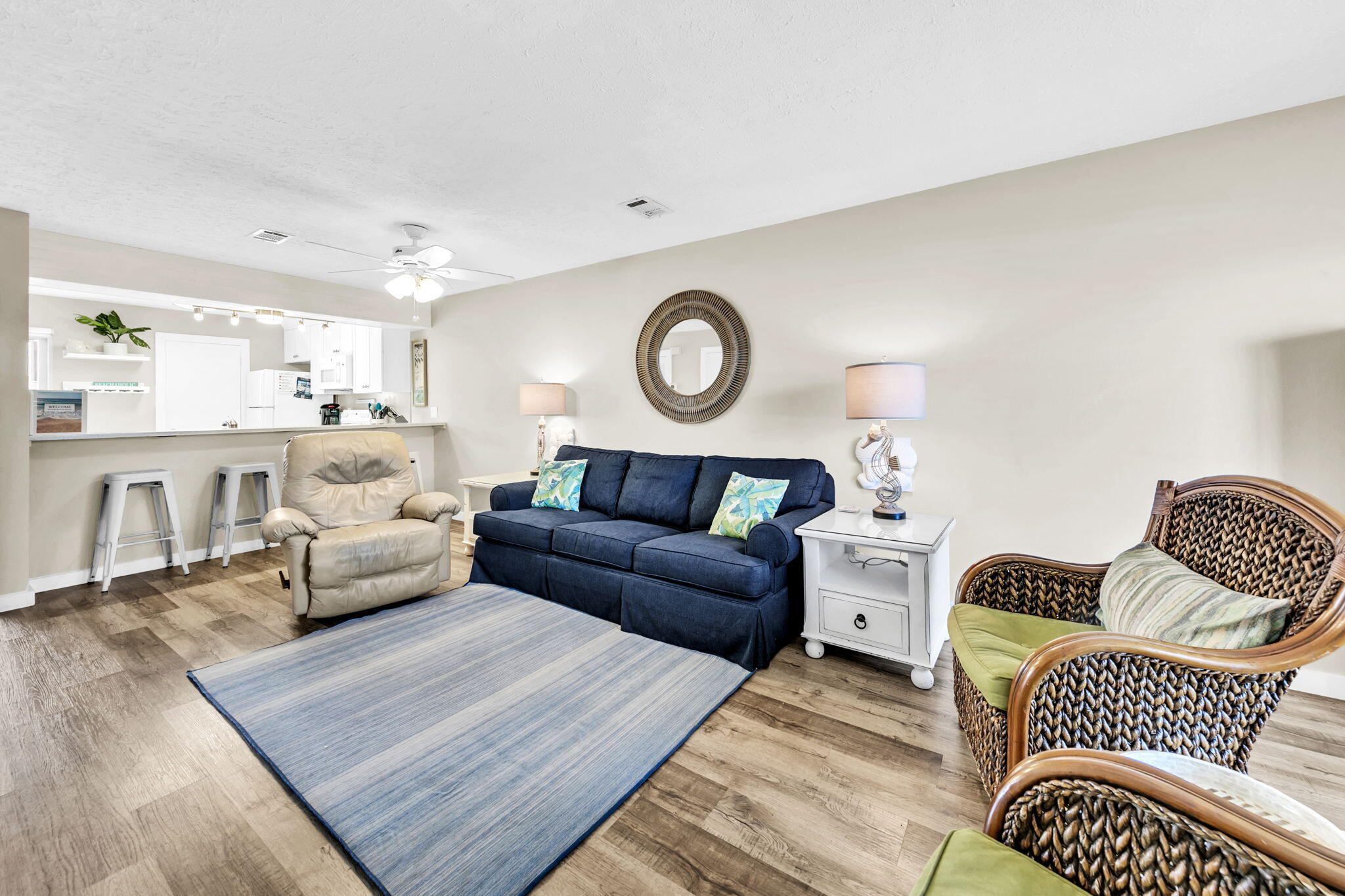 $5,000 CREDIT AT CLOSING.  The only end unit currently available means you not only have just one side neighbor, but you also have superior patio spaces!  You will have your own private patio by the kitchen and will also have an additional patio off the 2nd bedroom to go along with all of the extra natural light!
This lovingly maintained 2 bedroom 2.5 bath condo has so much to offer. Being offered fully furnished and turnkey, the unit has a half bath on the first floor as well as 3 storage closets, one of which is right as you walk into the unit so you can easily store your beach goods right at the front doo.  without trekking sand throughout the home. The entire unit features luxury vinyl plank flooring throughout. Walking into the unit you will see the open living space that leads into the kitchen with breakfast bar and quartz counter tops. In the kitchen is your first owner's closet.  The quaint dining area includes a generous pantry or closet and opens up to the patio overlooking the courtyard and with pool views. 
Onto the second floor, you have a split bedroom plane with the laundry closet in the middle as well as another owner's closet at the top of the stairs. Each bedroom has its own private bath, balcony, and two closets. The bedroom on the north side of the unit is where your additional balcony can be found. Since this is an end unit, the bedroom boasts a covered balcony with plenty of natural light. The ensuite bathroom features a larger vanity with sitting area and walk-in shower. The bedroom on the south side of the unit also features a covered balcony, with lovely views of the community pool. The ensuite bathroom includes a shower/tub combo as well as quartz counter tops which can be found in all of the bathrooms. 
Parking at Sandprints is easy with having an assigned parking space in front of your unit and overflow parking can be found throughout the complex. The community also offers a beautifully maintained pool and a spacious club house that can be used for special events. Sandprints is in a prime location being only two blocks from Pompano Joe's and the public beach access. Easily ride your bikes to the beach, or down Scenic Highway 98 to get to restaurants, shopping, and more. Being in the heart of Miramar Beach affords you easy access to so much in such a short distance like Silver Shells Outlet Mall, Surf Hut Restaurant, WinnDixie, and much more. 

The Seller is now offering a $5,000 credit to the buyer at closing!