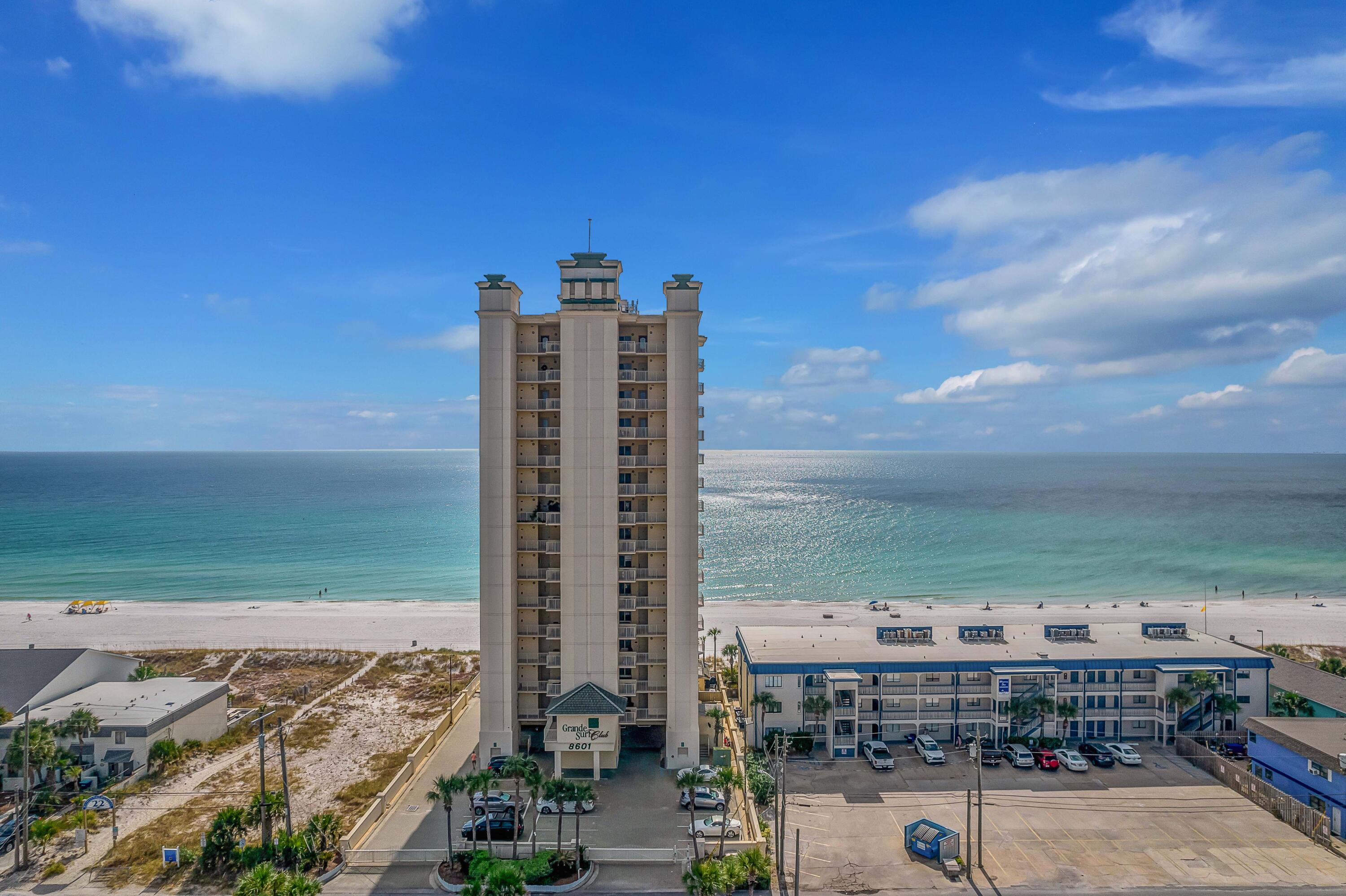 This is your opportunity to own a GULF FRONT condo on the 4th floor of a GATED complex on the beautiful Panama City Beaches. With only 14 floors and 2 units on each floor, you will enjoy the peace and quiet while watching the waves crash on the beach. You will also see the gorgeous views of the ''sun dropping into the ocean'' at SUNSET! The Master Bedroom is waterfront and separated from the other ''sleeping'' rooms. It has a large, attached bathroom with a tub, shower, and double vanities with sinks ---as well as a separate toilet area. The main Living Room has plenty of room with shelves on one wall and a separate dining area- The kitchen has a large pantry and a breakfast bar with plenty of extra room for a table and chairs. If you want a very nice home or investment, this is it!