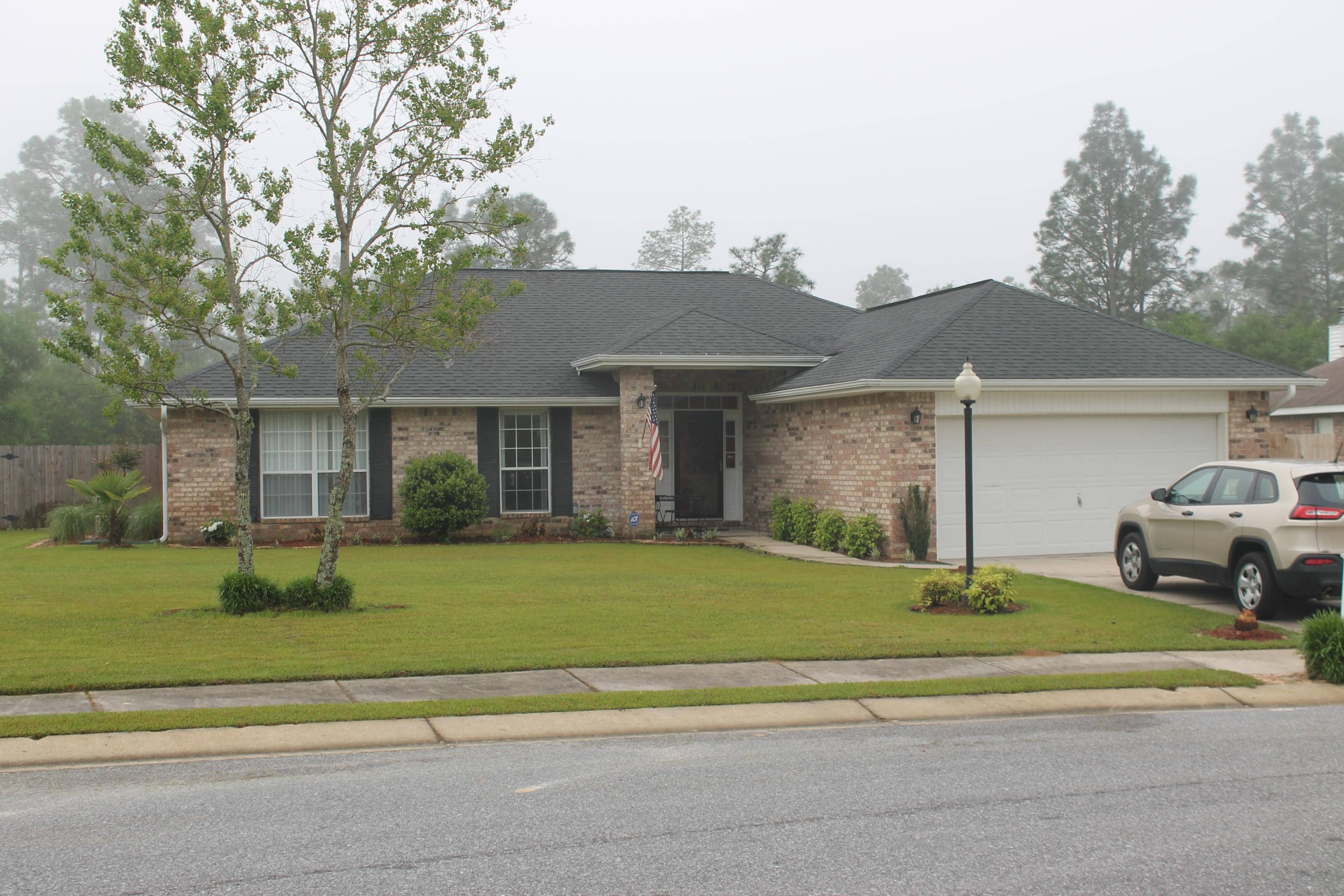 This home is located on the north side of Crestview close to schools, shopping, and entertainment. This all brick home is located on a circle cul de sac. Has a open floor plan. Nice Master bedroom. Master bath with double vanity,separate shower and garden tub. Walk in closet. Three additional bedrooms. Living room is open and has gas fireplace. Screened in back porch. Don't forget this subdivision has a community pool. Call today to view this home. ~ Renter to verify rooms sizes for themselves.~