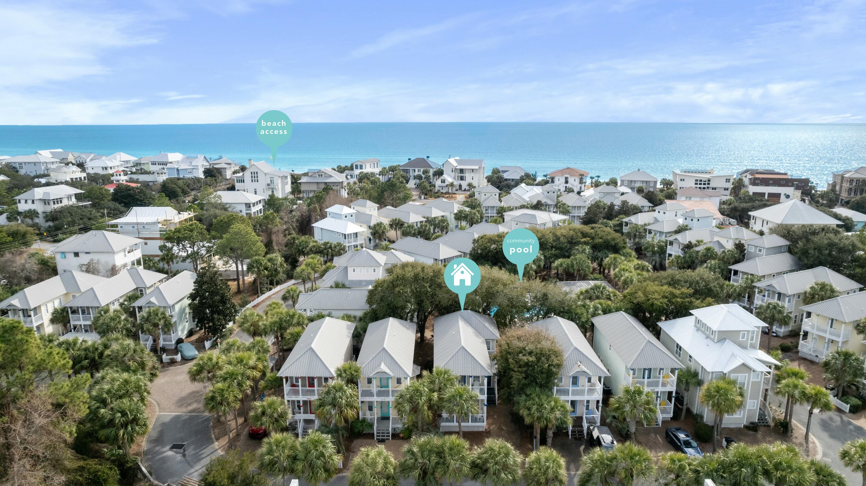 Charming coastal cottage home South of Scenic 30a in the low density subdivision of Old Florida Cottages, with only a short stroll to the public beach access directly south of the community!  Well maintained and partially updated in 2023 to include new luxury vinyl plank flooring throughout for easy care and a modern ascetic, this home offers a warm and fun beach getaway for family and friends.  With rental projections as high as $78,000, the home has potential to provide healthy rental income.  The subdivision surrounds a nicely appointed community pool as well, which is conveniently just steps away from the home!  Multiple restaurants and shops in Blue Mountain Beach and Gulf Place provide unique dining and shopping options nearby!  Schedule your showing today!