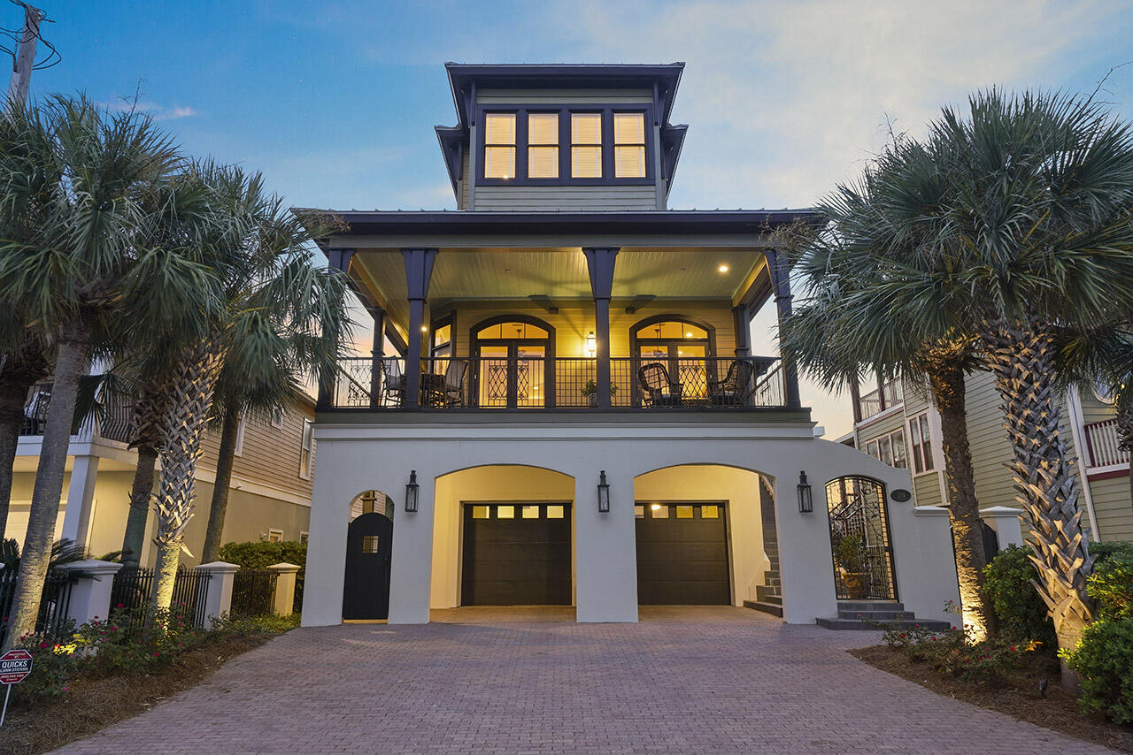 This luxury beach home in the heart of Miramar Beach is set to accommodate up to 18 guests. 
The 1st level offers 3 bedrooms and 2 bathrooms along with an entertainment area and wet bar. The generously proportioned 2nd level flows effortlessly from the open-plan living space to the 372ft of covered balcony from which you can admire the views of the Gulf. The gourmet kitchen awaits you with the latest in appliances, granite countertops and gas stove. A private Master Suite greets you on the 3rd level that offers a seating area, spacious master closet, walk-in shower and spa. Each level is accessible by stairs or elevator. 
With its New Orleans style feel, and only moments to shops and eateries this home provides all the elements for relaxing comfortably and easy-care living.