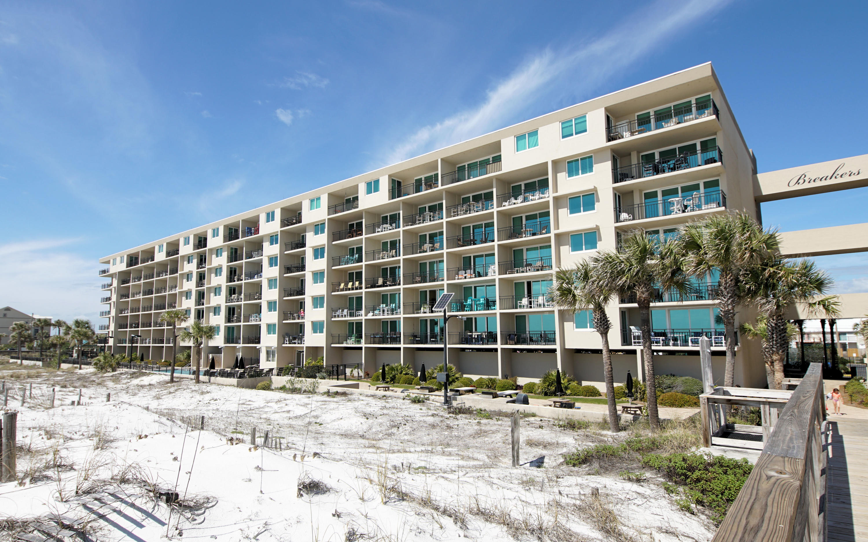 This is an updated 1 bedroom beach front condo located at the Breakers Condominium on Okaloosa Island.   This condo is located on the 7th floor and requires a special elevator access code to even reach the floor.   It has wonderful gulf views and tons of amenities such as pool, gym, sauna, community grill/picnic tables.  Water and basic cable are included in rent and the unit can come fully furnished or unfurnished.