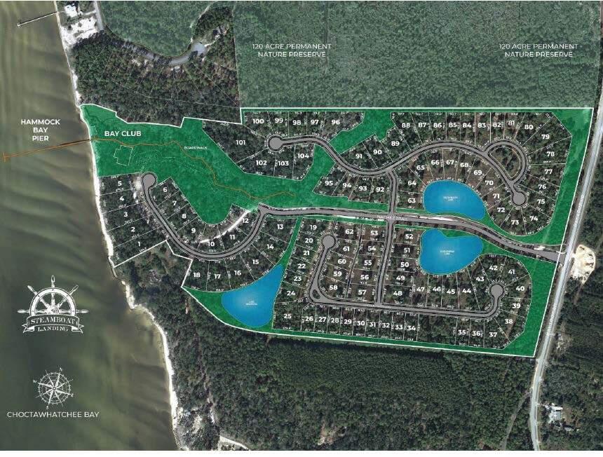 **PREMIER LOT!** BUILD YOUR DREAM HOME ON THIS .44 ACRE LOT IN THE WATERFRONT COMMUNITY, STEAMBOAT LANDING IN HAMMOCK BAY. (Plans avail) Bayside living at its finest! This lot backs up to the wooded, permanent conservation preserve.  Easy access to the boardwalk to the new clubhouse on the bay. Steamboat Landing includes a 500 ft long dock jutting westward into Choctawhatchee Bay w/ stunning sunsets views!Also, enjoy an abundance of stately, twisted oak trees, along with all of the great amenities of Hammock Bay: pools, clubhouses, sports complex, dog parks, sidewalks and nature trails. Another amenity ctr in the neighboring Creekside. Only 25 minutes to the fabulous white-sand beaches and emerald green waters of So Walton. 
There is NO build out time and we can assist you when you are rea