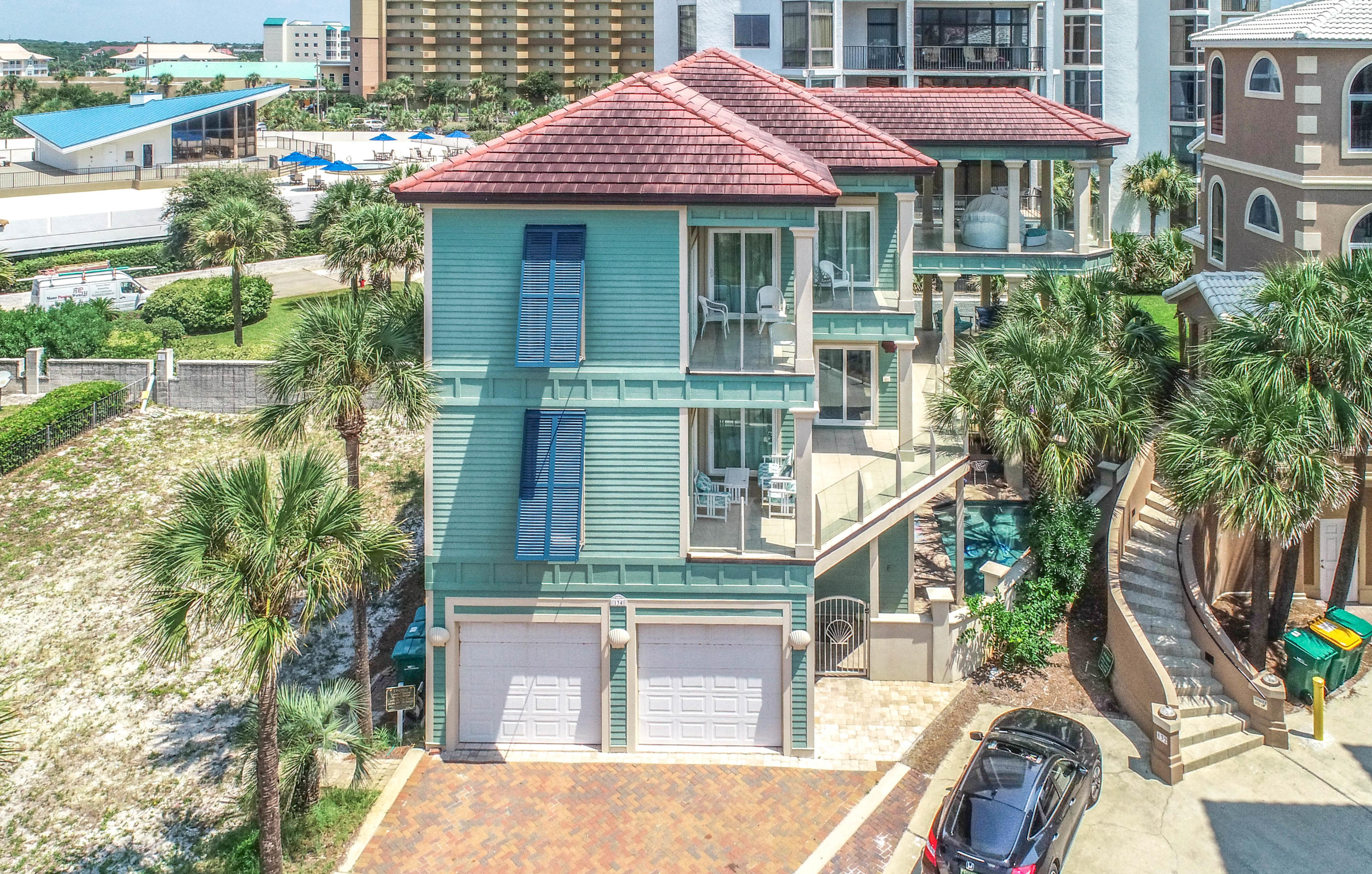 Luxury home on gated street just feet away from the most popular beaches on the Gulf. This is an active short-term rental home, fully booking months in advance. Complete rental history is available, boasting $150k in revenue for 2017. Already booked over $146k in 2019! This custom home includes seven bedrooms spanning three stories and sleeps 21 guests. Features multiple community spaces, with enough separation for privacy as well. This is your perfect place for large families, reunions, or friends staying together.
Luxury amenities: Pool, waterfalls, swim up bar, hot tub Glass-floor balcony over pool, 4 balconies overall, glass railing
Media room w/pool table, 2nd kitchen Elevator TVs in every room Moldings, casings, raised trey ceilings Wine bars Two fireplaces Gated Communi