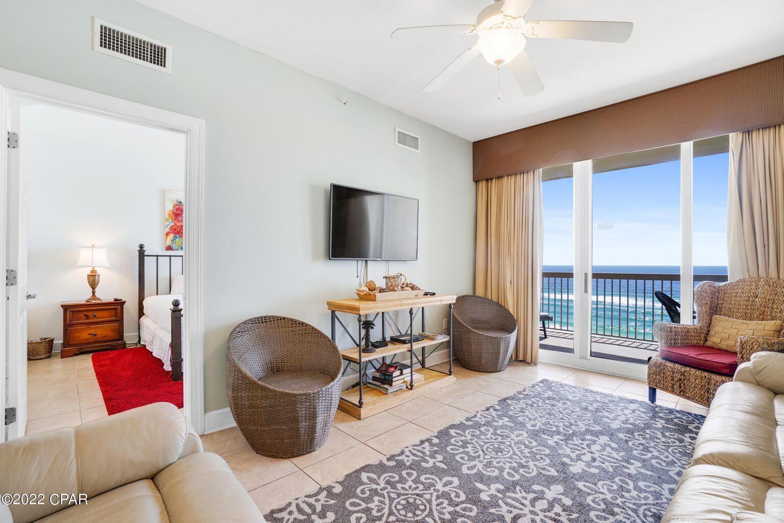 : Sunrise Beach unit 902 has the PRIME mid-stack location in the deluxe 25-story Gulf front complex, offering dramatic Gulf views of the Emerald Coast.
This upgraded, turnkey offering conveys fully furnished with beach perfect furnishings and décor. Turnkey and rental ready. Interior features include a spacious
and open floor plan with raised ceilings. The fully equipped, kitchen features stainless appliances and plenty of cabinet space. Ceramic tile throughout. Master
bedroom is Gulf front with balcony access. On-suite master bathroom features tile floors, double vanity, large tub, and walk-in shower. Kitchen, dining, and living
area have huge gulf views. Dimensions to be confirmed by buyer.