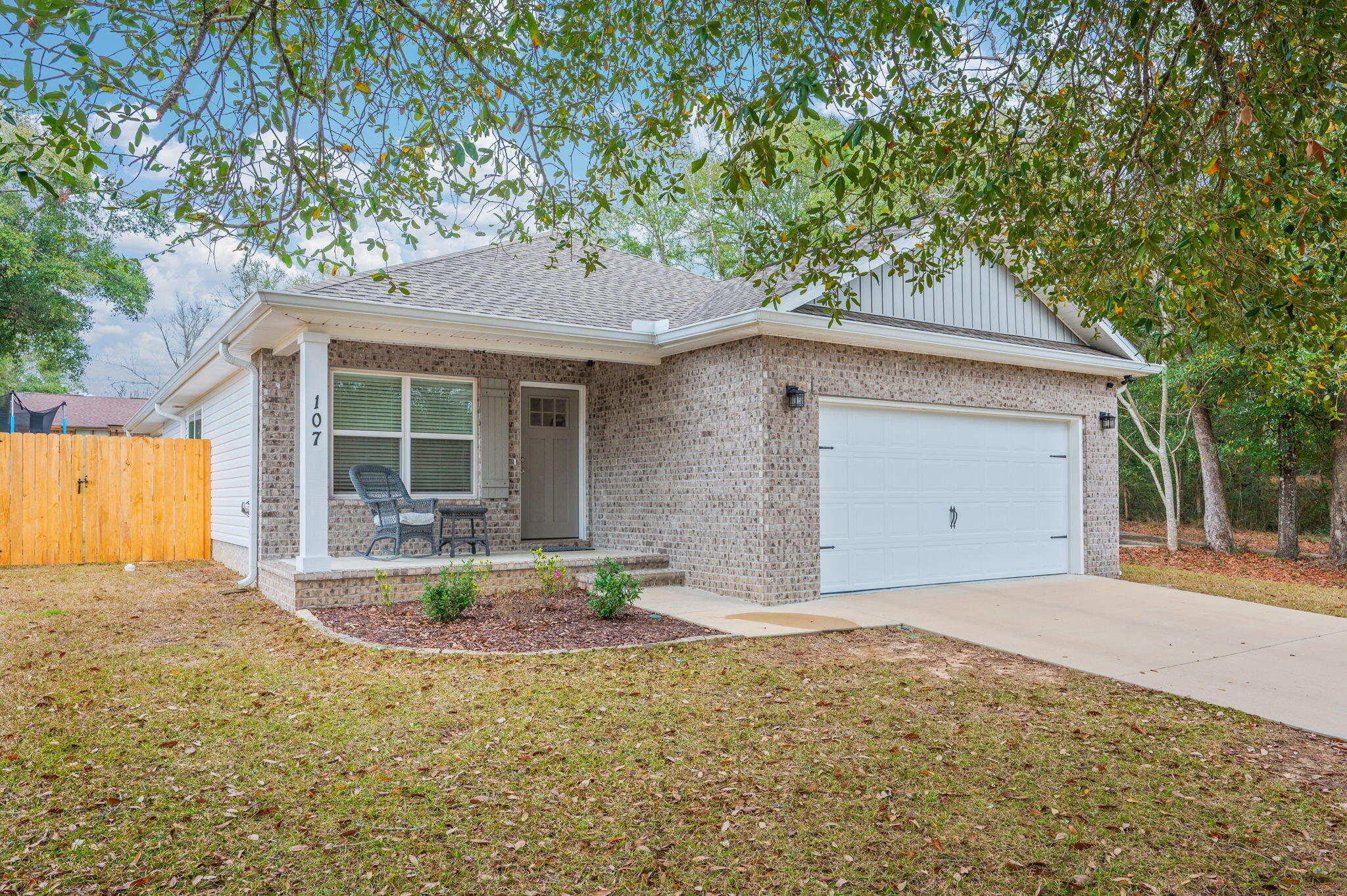 SELLER TO CONTRIBUTE UP TO $5K TOWARD BUYER'S CLOSING COSTS!!! Conveniently located at the end of a cul de sac in the heart of Crestview, this beautiful 3 BD/2 BA home was built in 2021 and is constructed of quality craftsmanship throughout. Offering nearly 1,500 sq ft of living space on a generous .27-acre lot, the property features a privacy-fenced backyard ideal for relaxation and outdoor enjoyment. The interior boasts soothing neutral paint tones and durable laminate flooring throughout the main living areas and carpet in the bedrooms. The kitchen is thoughtfully designed with crisp white cabinetry, quartz countertops, a counter-height bar, sleek stainless-steel appliances and a spacious pantry. The expansive primary suite includes a dual vanity with linen tower, dual closets, and  walk-in shower. Both additional bedrooms are well-sized and versatile. The two-car garage features an attractive epoxy-coated concrete floor. A covered rear porch provides the perfect setting for entertaining, overlooking the large, fenced backyard. Property also features a sprinkler system. NO HOA! Buyer to verify all information provided including but not limited to room dimensions, sq footage, school zones, etc..