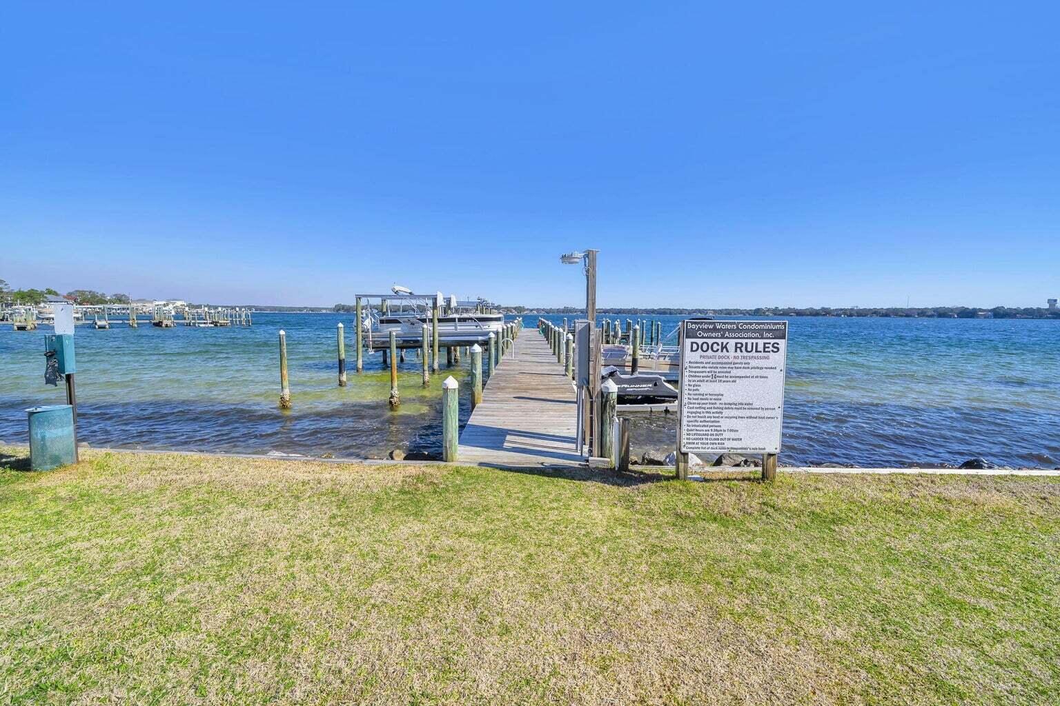 Enjoy waterfront living.  Their FREE Boat slips are based on first come.  Swimming pool, Fishing, canoeing, BBQ and firepit area 5 minutes from Eglin and 10 minutes from Hurlburt.  This UPDATED Condo offers 2 bedrooms and 2 bathrooms with a large, eat in kitchen. Kitchen Cabinets have glass fronts. New Storm Windows have been installed.  This unit is turnkey.  You have water views from both your front and back door entrance.  Sit outside and enjoy your view.  Washer and Dryer outlets will be installed at close.  This is going in the spare bedroom. We are using half of the closet. Professional photos coming on Tuesday.