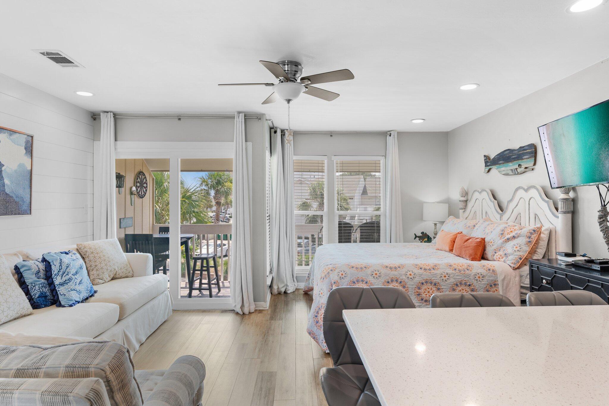 Turnkey vacation retreat with proven rental income! This property generated over $27k in gross rental income in 2025, with more than $11,000 already paid as of May 26, 2026 and an additional $11,000 in future bookings. With immediate income potential and strong forward bookings, this is the perfect investment opportunity!
 Act quickly if you're interested in this charming, updated studio condo. It is beautifully decorated which is why it generates great rental income. Located next to the pool and just a 2-minute walk to the beach, this condo features stainless steel appliances, energy-efficient windows, hurricane-rated sliding doors, and a renovated bathroom with a walk-in shower. Additional upgrades include shiplap accents, a new HVAC system, and quartz countertops. The property, SPC, is a resort-style facility occupying 43 acres in the heart of downtown Destin. Notable on-site amenities include 1,100 feet of deeded beachfront access, five pools, six tennis courts, pickleball, bocce ball, shuffleboard, canal boat docking, marina slips (by reservation and subject to availability), and a popular nine-hole par-3 pitch-and-putt golf course. Make your appointment today for a private showing!