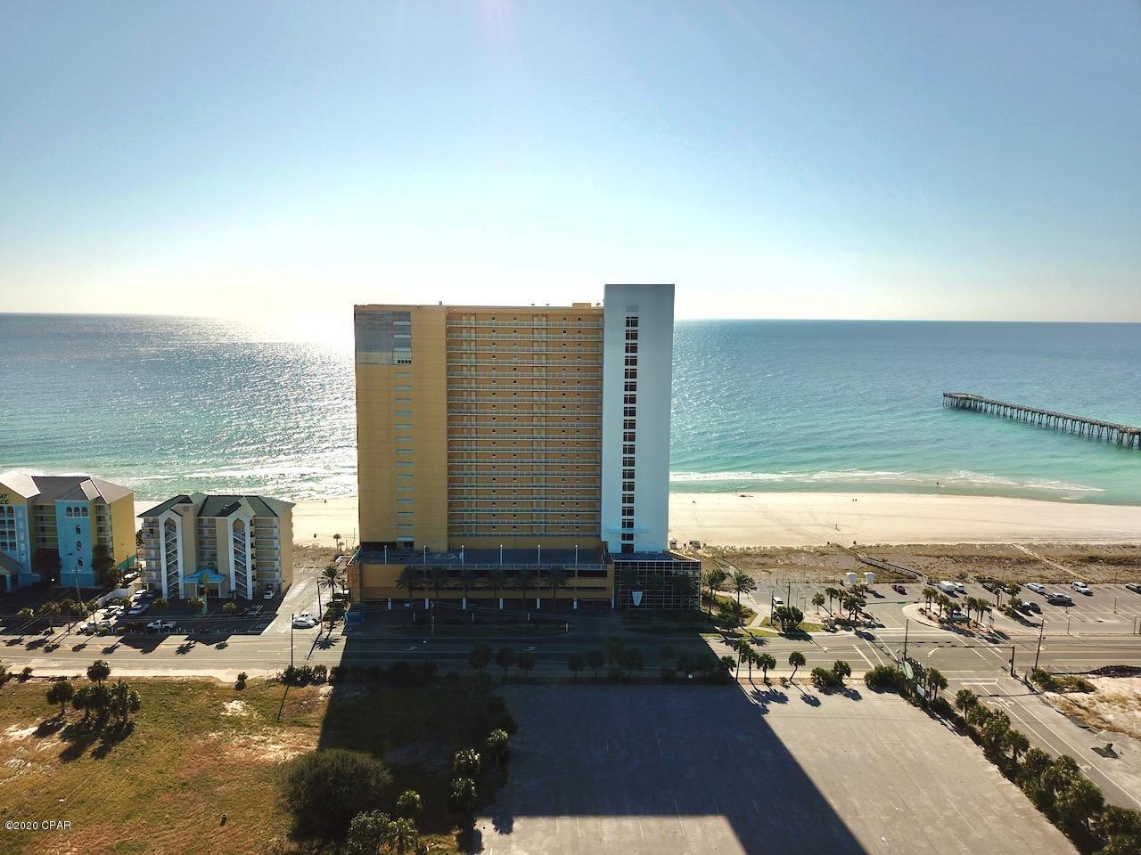 We love this unit at Sterling Reef! This unit has an open floor plan with a split bedroom floor plan. This unit is beautifully furnished, has a Gulf Front master suite that opens to the balcony, tile flooring throughout ( no carpet) and gorgeous Gulf views from the kitchen/living/master bedroom and of course the large balcony. Sterling reef has some of the lowest HOA fees on the Gulf (510 a month) and yet has the perfect amount of amenities that include a Gulf front heated Pool, Fitness Center, Activity Center, and 4th level sky terrace with grilling area. It also has onsite parking. The location of Sterling Reef is brilliant! It is located next to the Mb Miller county Pier. It is also only a few minutes from Pier Park which has wonderful entertainment, shopping and restaurants.