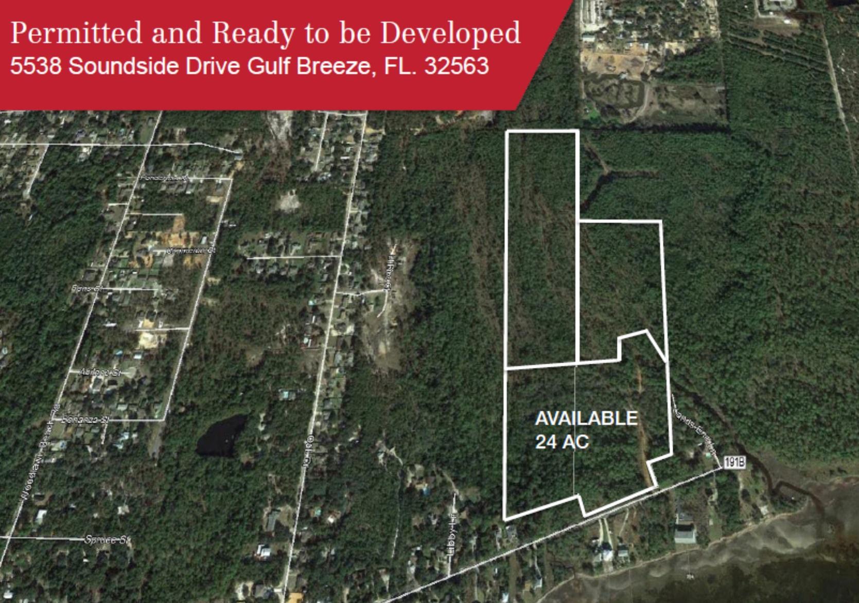 27 Lot Private Subdivision located in Santa Rosa County's hottest real estate market. Permitted and Ready to be Developed. Construction Plans Approved, Engineering, Surveying, Construction Plans, Wetlands Permits and Development Order included in Offering. All utilities are available to the site except sewer (at this time). Sewer is approved by the City of Gulf Breeze and is in the process of being extended to the site. There are two parcels included in this listing: 292S270000013010000 & 302S270000001020000