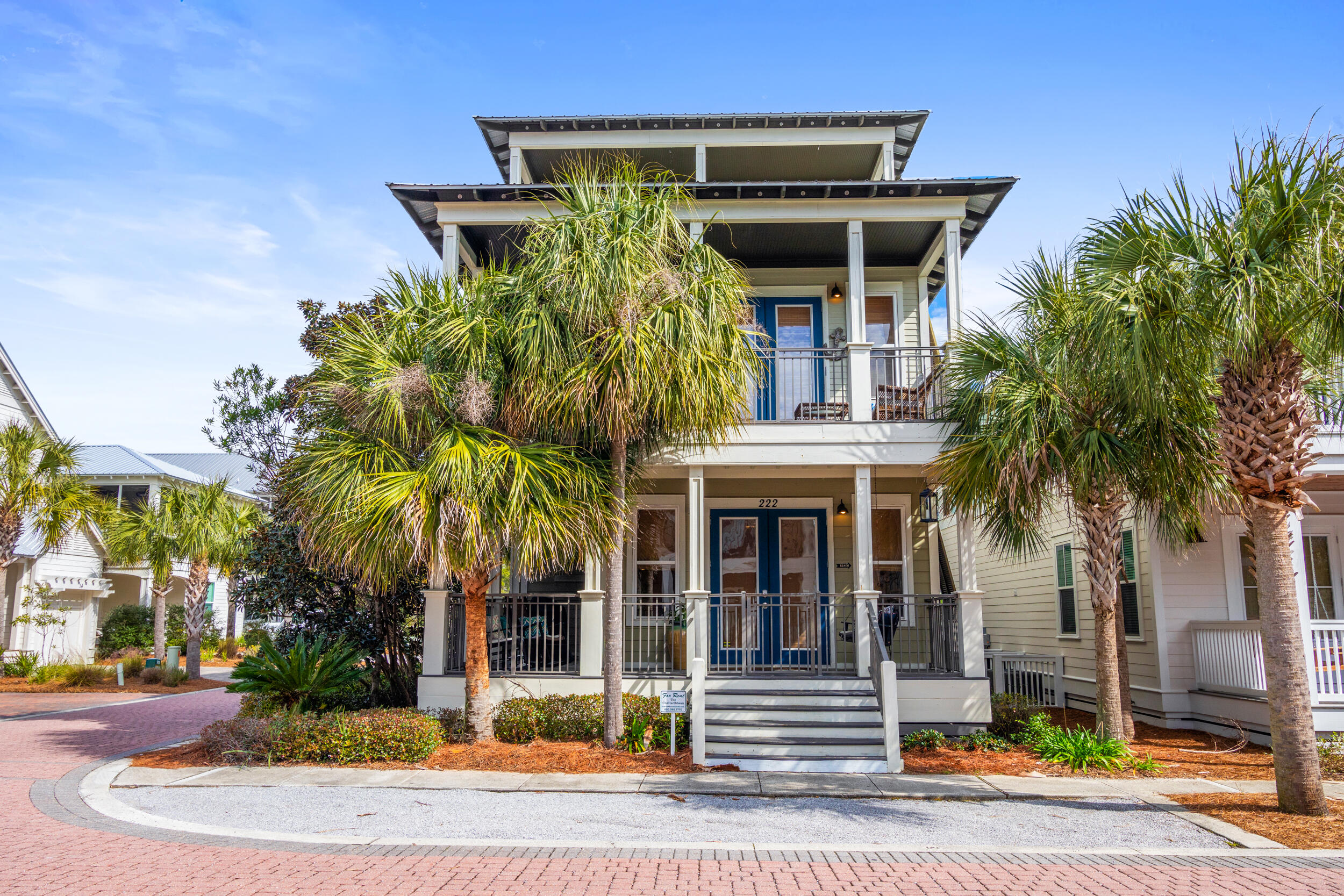 The Chattaribbean is a fully furnished beach home on a corner lot in Seacrest Beach, only a short walk to the 13,000 sq ft lagoon pool and picnic area or hop on the tram provided in Seacrest to take you to the deeded beach access. The home technically has three bedrooms, but the entire third floor is one large room with a pull-out couch and bunk beds that can serve as a fourth bedroom. This customized home features an open floor plan, hardwood floors, crown molding, walk-in closets, granite counter tops, travertine tile, extra storage and 10ft ceilings throughout with an abundance of porches surrounding the home. The 1st level features the main living area with custom cabinets, granite counter tops, stainless appliances and a nice size bedroom that walks out to a large porch ... ...and its own private bathroom. The 2nd level features split bedrooms each with its own large porch and private bathroom and the laundry area in between. The master suite has a large walk-in closet and en suite with Jacuzzi, large vanity with double sinks and walk in tiled shower. The 3rd level features a large bonus activity room with wet bar, sink and small refrigerator, couch w/ pull out bed and bunk beds, large TV and its own private porch area that overlooks Seacrest Beach. This home currently sleeps 13 and has great rental potential. A few extra features include security system, outside private shower area, irrigation system, corner lot with rear parking area for two cars and bike racks, side porch w/ grilling area and more. Walking and biking paths meander through the neighborhood and connect to Rosemary and Alys beach, which both border Seacrest Beach.