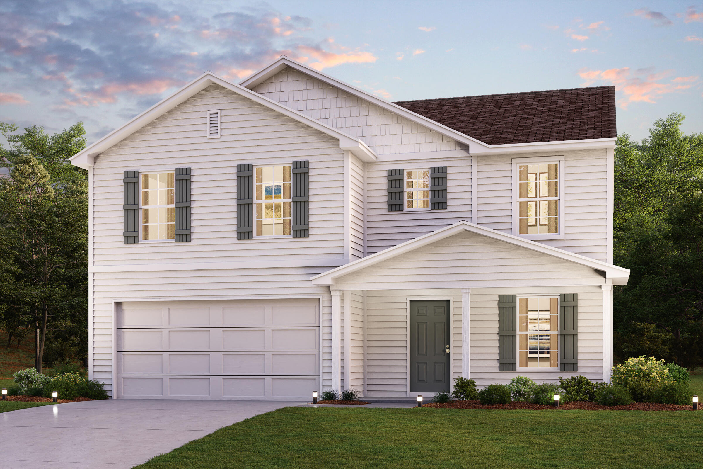 Come check out this BEAUTIFUL NEW 2 Story Home in the Lake Ridge Community! The desirable Essex Plan boasts an open design encompassing the Living, Dining, and Kitchen spaces. The Kitchen features gorgeous cabinets, granite countertops, and Stainless-Steel Steel Appliances (Includes, Range with Microwave hood, and Dishwasher).  On the 1st floor, there is a flex room and a half bathroom.  All other bedrooms, including the primary suite, are on the 2nd floor. The primary suite has a private bath with dual vanity sinks and a walk-in closet. The other three bedrooms contain a walk- closet and share a secondary full-sized bath.   This desirable plan also comes complete with an additional loft space and a Walk-in Laundry room is on the 2nd floor.  Outside, there is a relaxing covered patio spa