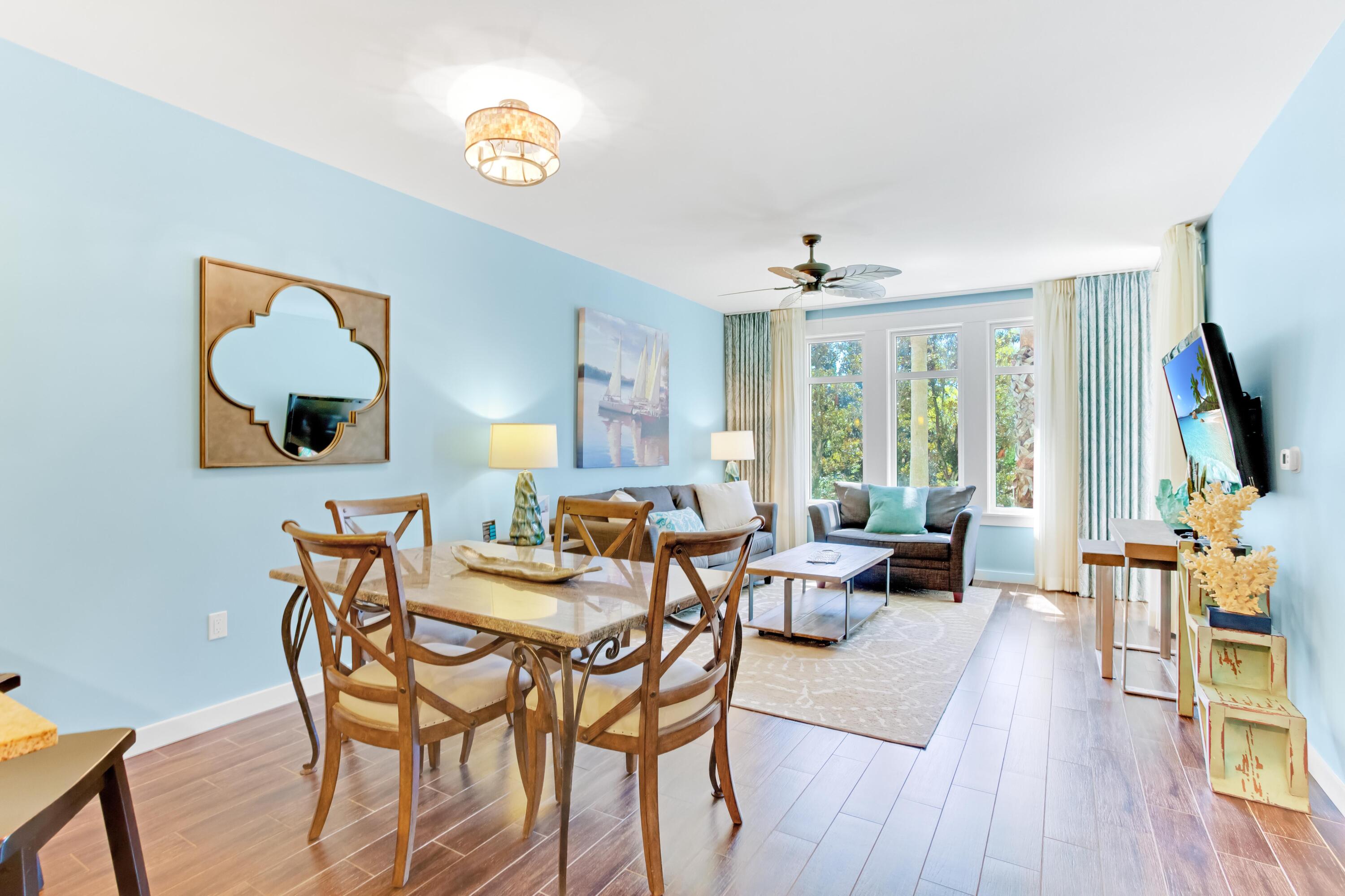 Located on the 2nd floor of Elation overlooking the Grand Lawn, this one-bedroom condo could be your primary residence, second home, or investment property. The bright and beachy living room has a sofa and oversized chair, both with a pull-out mattress perfect for the kids or guests coming to visit. The bedroom has a new king mattress and has a fabulous view overlooking the Grand Lawn. The spacious bathroom can be accessed from the entry hallway or the bedroom and has a newly updated walk-in shower and double vanity. Updated porcelain plank tile. Elation guests and owners will be able to take advantage of a fitness center, resort style pool, and the solstice club. Owners also enjoy access to the private Solstice Club, an amenity featuring grills, screened porch with gas fireplace. indoor bar, flat screen T.V. and comfortable seating.

As an introduction to the Sandestin lifestyle, we invite our new owners to explore amenities that make Sandestin special. The listing brokerage and seller(s) are presenting the buyer(s) of this property with (2) 90-minute rounds of Tennis court time, a golf foursome at one of our three championship courses, and a round of golf for up to four (4) players at the unrivaled Burnt Pine Golf Club.

Sandestin Golf and Beach Resort is a major destination for all seasons and all ages, and has been named the #1 resort on Florida's Emerald Coast. This magical resort spanning over 2,000 acres is comprised of over 70 unique neighborhoods of condominiums, villas, town homes, and estates. The resort features miles of sandy white beaches and pristine bay front, four championship golf courses, a world-class tennis center with 15 courts, 4 resort swimming pools (and 15 private neighborhood pools), a 123-slip marina, a fully equipped and professionally staffed fitness center, meeting spaces and The Village of Baytowne Wharf, a charming pedestrian village with events, shopping, dining, family entertainment and nightlife. For true golf cart community living, Grand Boulevard is just outside the resort gates and provides access to additional shopping, dining and entertainment all without traveling on Hwy. 98. Come to Play, Stay for Life!
