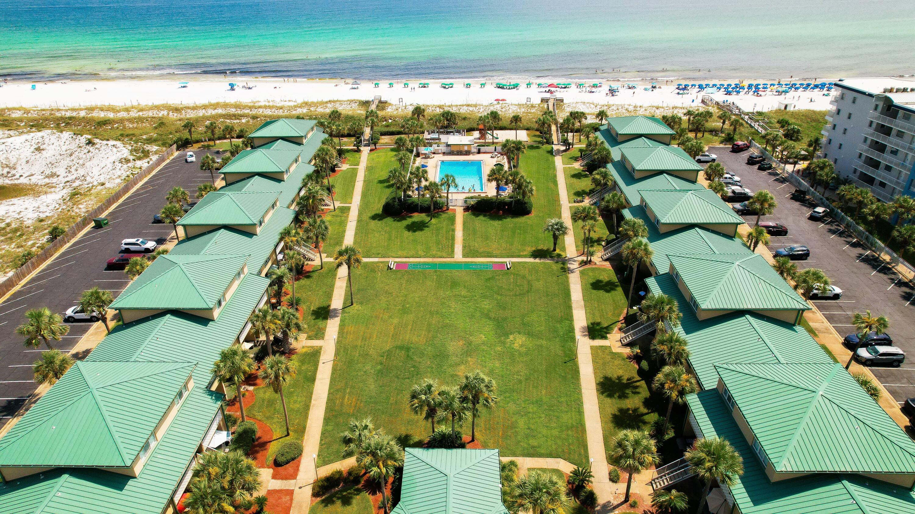 Welcome to Seaspray Condominiums on beautiful Okaloosa Island — a beloved Gulf-front destination where generations of families return year after year. This 1-bedroom, 1-bath vacation rental features upgrades including a new water heater and new AC unit (2024). Enjoy direct access to a private beach, a sprawling green space ideal for games and gatherings, a playground for the kids, and a Gulf-front grill station for evening cookouts. Additional community amenities include a sauna, fitness center, and laundry area. From your bedroom window, take in the weekly summer fireworks every Wednesday night — all from the comfort of your condo. Known for its rich history and friendly atmosphere, Seaspray is more than a place to stay — it's a tradition.