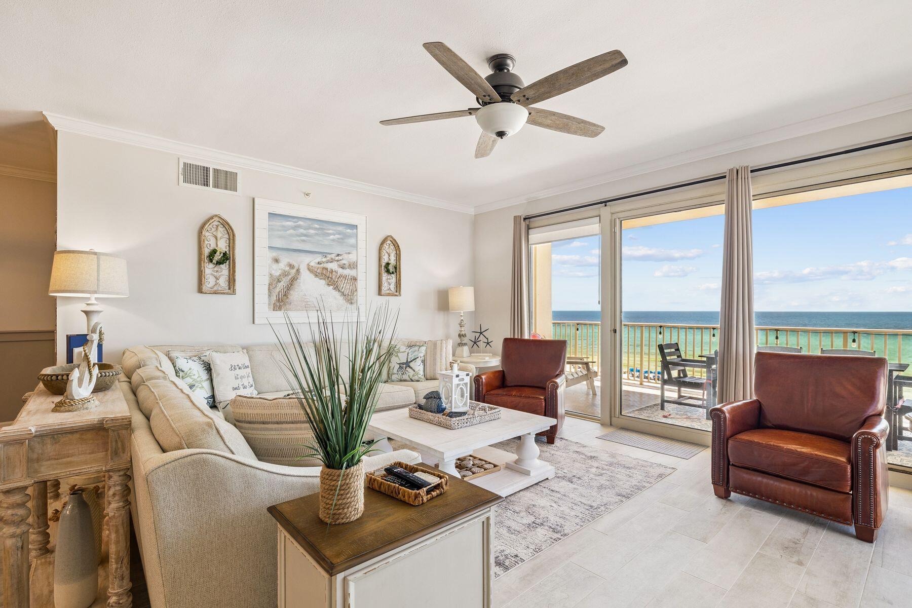 Set directly on the sugar-white sands of the gulf, this fully renovated three-bedroom residence at Grande Surf Club offers the rare combination of exclusivity and coastal elegance. With just two residences per floor and a total of 28 units, the community ensures a level of privacy and tranquility that is increasingly hard to find along the Emerald Coast.

Positioned on the west end of the third floor, the home captures panoramic views and unforgettable sunsets from an expansive wraparound balcony, recently refinished with a new floor surface. Inside, a 2023 renovation reimagined the layout with a spacious chef's kitchen featuring sleek cabinetry, quartz counters, and premium appliances, designed for both intimate meals and effortless entertaining. The living and dining areas flow seamlessly across new flooring, highlighted by a sophisticated coastal-inspired palette.

The master suite opens directly to the balcony and gulf views, offering dual closets, two vanities, a soaking tub, and a separate tiled shower. Two additional bedrooms and bathroom create flexible accommodations for family and guests. A full-sized laundry room and abundant storage add convenience. Modern upgrades, including a new HVAC system, tankless water heater, water filtration system, and upgraded windows, ensure year-round comfort.

Grande Surf Club itself is a secure, gated community with a gulf-front pool, sun deck, and direct beach access. Two deeded covered parking spaces are included. Located just moments from fine dining, boutique shopping, and the anticipated Tootsie's World Famous Orchid Lounge, this property is equally suited as a refined vacation retreat, a luxurious primary residence, or a legacy gulf-front investment.