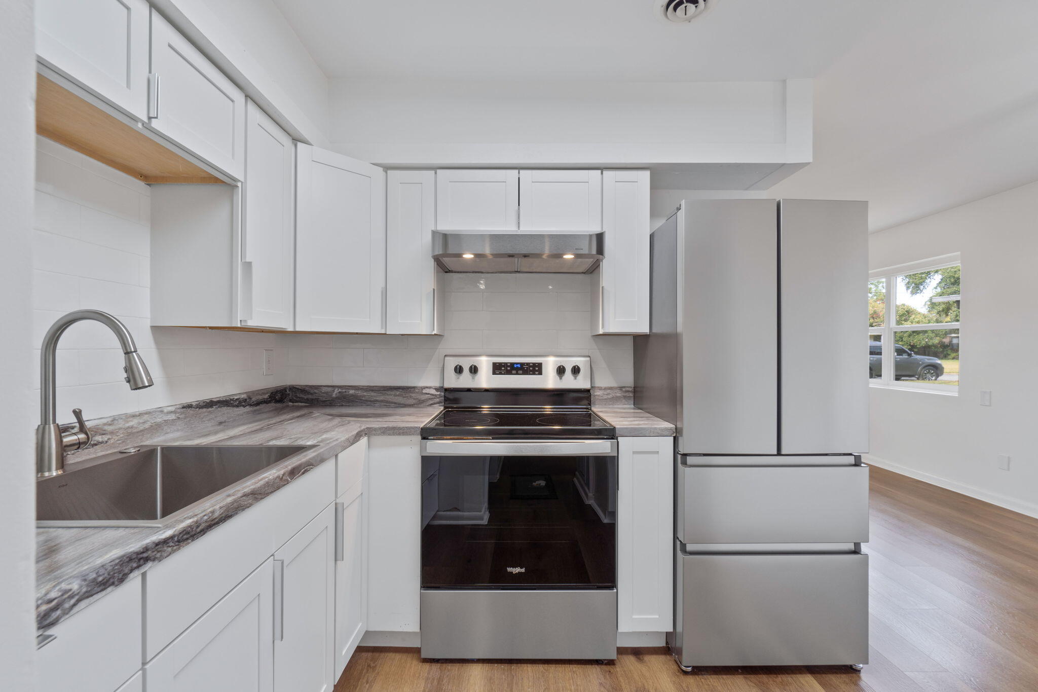 RENOVATED HOME IN DESIRED LOCATION! HVAC 2023, Water Heater 2023, Roof 2022. Effective Year Built 2000. Gorgeous update includes all new windows, LVP flooring, ceiling fans, interior doors with brushed nickel hardware and custom cottage trim, re-finished drywall and fresh paint. Kitchen boasts all new countertops, cabinets, stainless steel range and refrigerator. Separate dining area features stylish new light fixture, closet pantry and large window for natural light. Well-appointed bathroom is completely renovated to include new tub/shower combo, vanity, toilet and modern porcelain tile floor. Linen closet off bathroom contains plenty of shelves for extra storage. Fresh exterior paint, new sod in front yard, new porch decking and brick pavers off porch. Irrigation system to keep yard in pristine condition. In the heart of Mary Esther, you will find yourself within a 1/2 mile to popular dining and shopping options. 4.7 miles to Hurlburt Field, 4.6 miles to beaches and 8.2 miles to Eglin AFB.