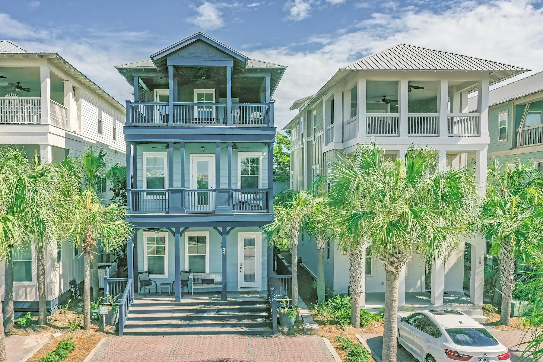 Ideally located in the front of Seacrest Beach and across the street from the sugary white sand beaches on 30A, this 5 bedroom 5.5 bath highly appointed home has it all with beautiful scenic and Gulf views from the expansive second and third floor decks featuring an outdoor grilling area and plenty of room to relax. Boasting a strong rental history of $112K so far in 2020, this home comes fully furnished featuring hardwood floors and high end finishes throughout, 3 master suites and en'suites, a kids bunk and TV room and 1st floor bedroom each with it's own bath makes this an ideal vacation home. Tastefully decorated with comfort and convenience in mind, the dining area has a large table, seating 10-12 guests, breakfast bar and island, large fully equipped kitchen with stainless appliances, quartz counter tops, custom soft close cabinets, butlers pantry and separate powder room to complete the first level. 
On the second floor are two master suites, one currently being used for a kids bunk and TV room with 2 sets of bunks, a queen sofa sleeper, and it's own bathroom. A full size laundry room is just off the hallway with two combo coded owners closets. The second master suite and attached en'suite has a large walk in, pebble floored shower, with 2 shower heads and double vanity. You can enjoy spending lazy evenings on the private deck just outside, with scenic views. 
Finally on the third level is the 5th bedroom and attached bath at the back of the home with it's own private deck to relax and get away from it all. Head to the front of the house to the 3rd master suite and en'suite with king bed and private access to the top deck where you will enjoy scenic and sea views. This large 375sf covered deck and outdoor kitchen is perfect for entertaining. It consists of a wet bar, full refrigerator and gas grill for your convenience and plenty of patio furniture so you can dine or relax in the shade in comfort or catch some rays while admiring the views. 
Additional features of this fabulous home are plenty of storage with two combo lock owners closets, outside shower and a large outside storage room for bikes and beach gear. 1 minute to the 12,000sf lagoon pool or 3 min. to the beach access or better yet, hop on the tram with your gear for easier access. Bike or walk the trails throughout Seacrest Beach and to connecting Rosemary or Alys Beach where dining and shopping abound. With 768sf of porches and 3,235sf under roof, you don't want to let this one get away. Call today for a viewing.