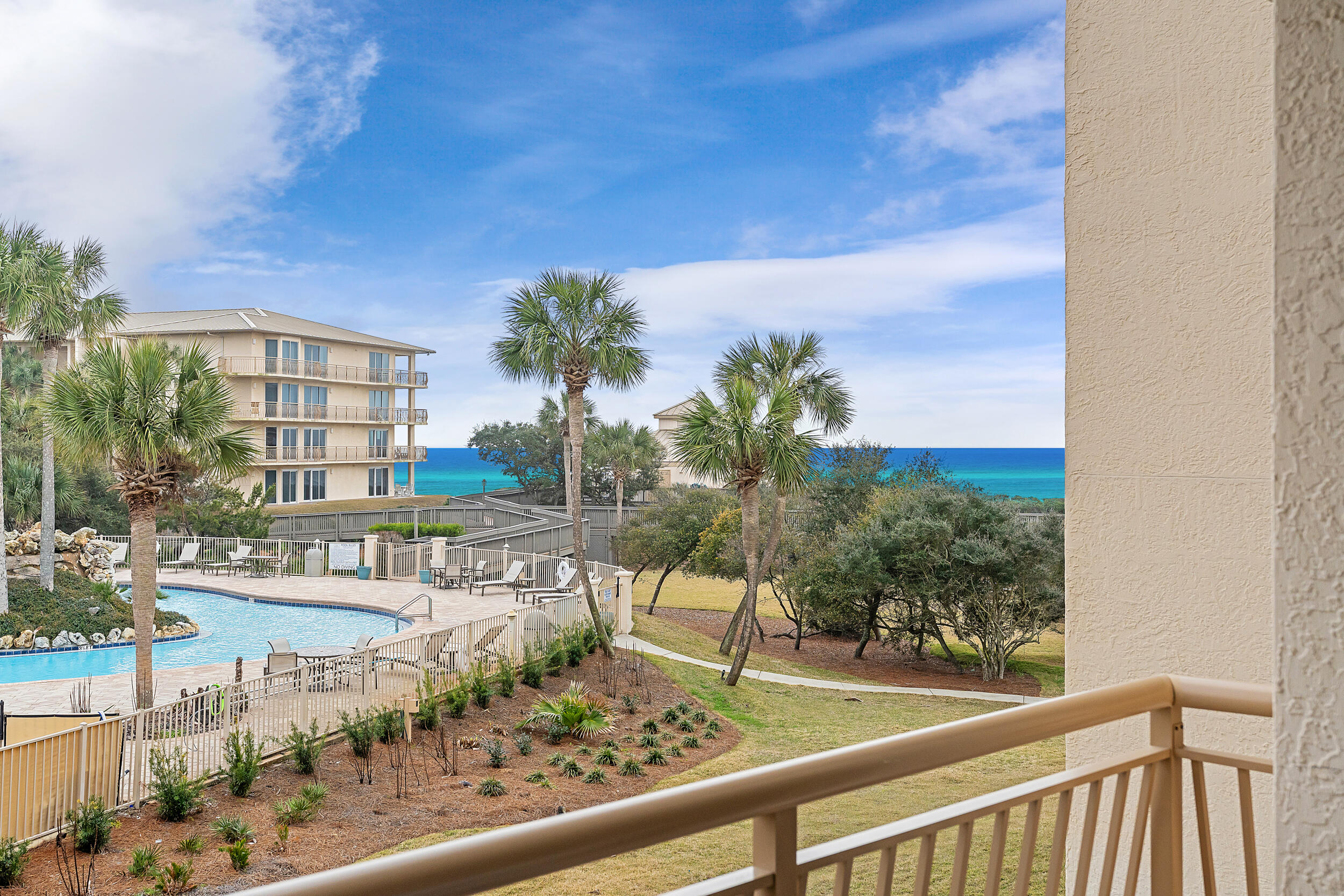Wake up to the rhythm of the waves and watch the sunrise over the Gulf from High Pointe Resort, a gated coastal haven perfectly set between Rosemary Beach and Alys Beach. This beautifully updated two-bedroom, two-bath condominium captures the essence of 30A—refined yet relaxed, sophisticated yet effortless.

Situated in Building 3, Unit 233 overlooks the tropical lagoon-style pool and lush landscaping, just steps from the sand and resort amenities. The open-concept living area features a refreshed kitchen designed to feel brighter and more spacious. Overhead cabinets were removed to open the view between the kitchen, dining, and living spaces, while new recessed lighting adds a clean, modern touch. The kitchen also includes stainless steel appliances, a full-sized washer and dryer, and a coastal-inspired design that complements the home's relaxed elegance.

Owners and guests enjoy 600 feet of private beachfront, a resort-style pool with waterfalls and hot tub, tennis and pickleball courts, shuffleboard, playground, and convenient on-site amenities like beach chair and bike rentals. Plus, Crabby Steve's, a beloved Gulf-front tiki bar and restaurant located within the community, offers the rare convenience of casual beachfront dining just steps from your doora true 30A luxury few communities can claim.

All building improvements and milestone inspections are complete, providing peace of mind for future owners. Offered fully furnished and rental-ready, this residence combines turnkey convenience with proven rental performance and strong management.

High Pointe 233 represents one of the strongest value opportunities along 30Aoffering direct resort access, dependable income, and the prestige of a Gulf-front address for significantly less than comparable properties nearby.
