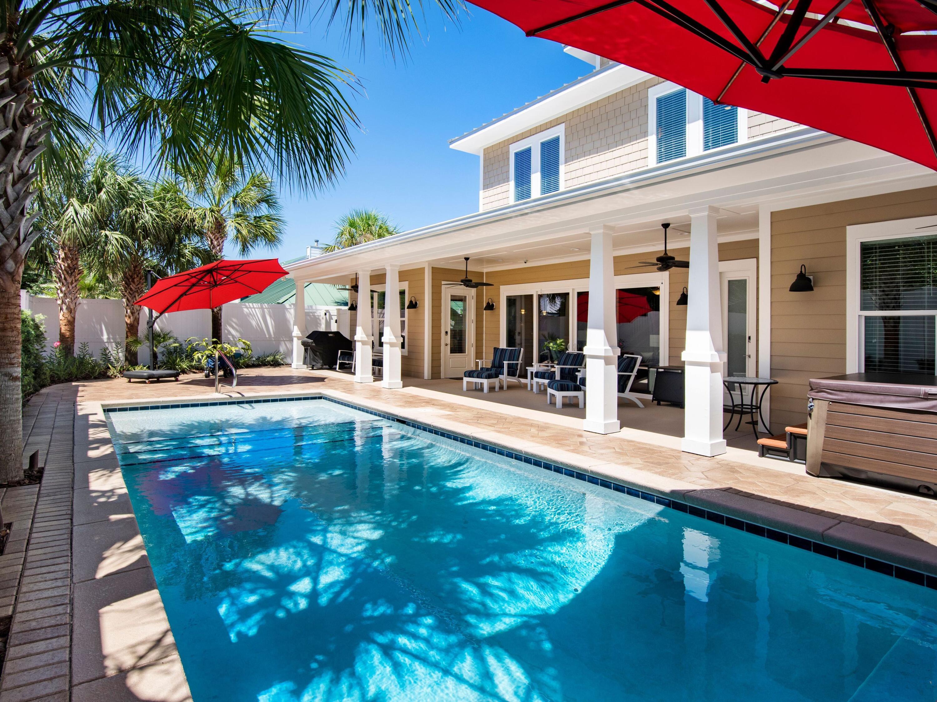 Located within the picturesque coastal community of Crystal Beach, close proximity to the Hutchison Street beach access, this masterfully constructed three-story craftsman home offers a unique experience for all who spend time within. Designed as a true second or primary home, this never before rented beach home currently offers a relaxing retreat. A fully heated and cooled three-car garage offers ample privacy and storage, while additional parking for three vehicles on the custom paver driveway is the ultimate in accommodation. Inside the home, four bedrooms and three full baths are spread throughout nearly 2,800 square feet of space, including an open concept kitchen with custom cabinetry, dining space, and a spacious living area. A second-floor bedroom could easily be converted into a fifth bedroom for additional rental revenue opportunities. Inspired by easy coastal living, this custom home provides smart features such as remote door locks, mobile app-controlled outdoor pool, and four independent a/c units. Surrounded by a high-wind rated privacy fence, the outdoor space is truly an oasis, offering an oversized saltwater pool with tanning shelf, covered seating for al fresco dining, three outdoor showers and dual sliding glass doors for enjoying transitional spaces throughout the year. Additional details brought to life within this home include an ADA compliant first-floor featuring roll-in shower, low maintenance Trex decking used throughout the exterior, and a third floor enclosed watchtower with seating area, perfect for soaking up the morning sun or enjoying sunsets.