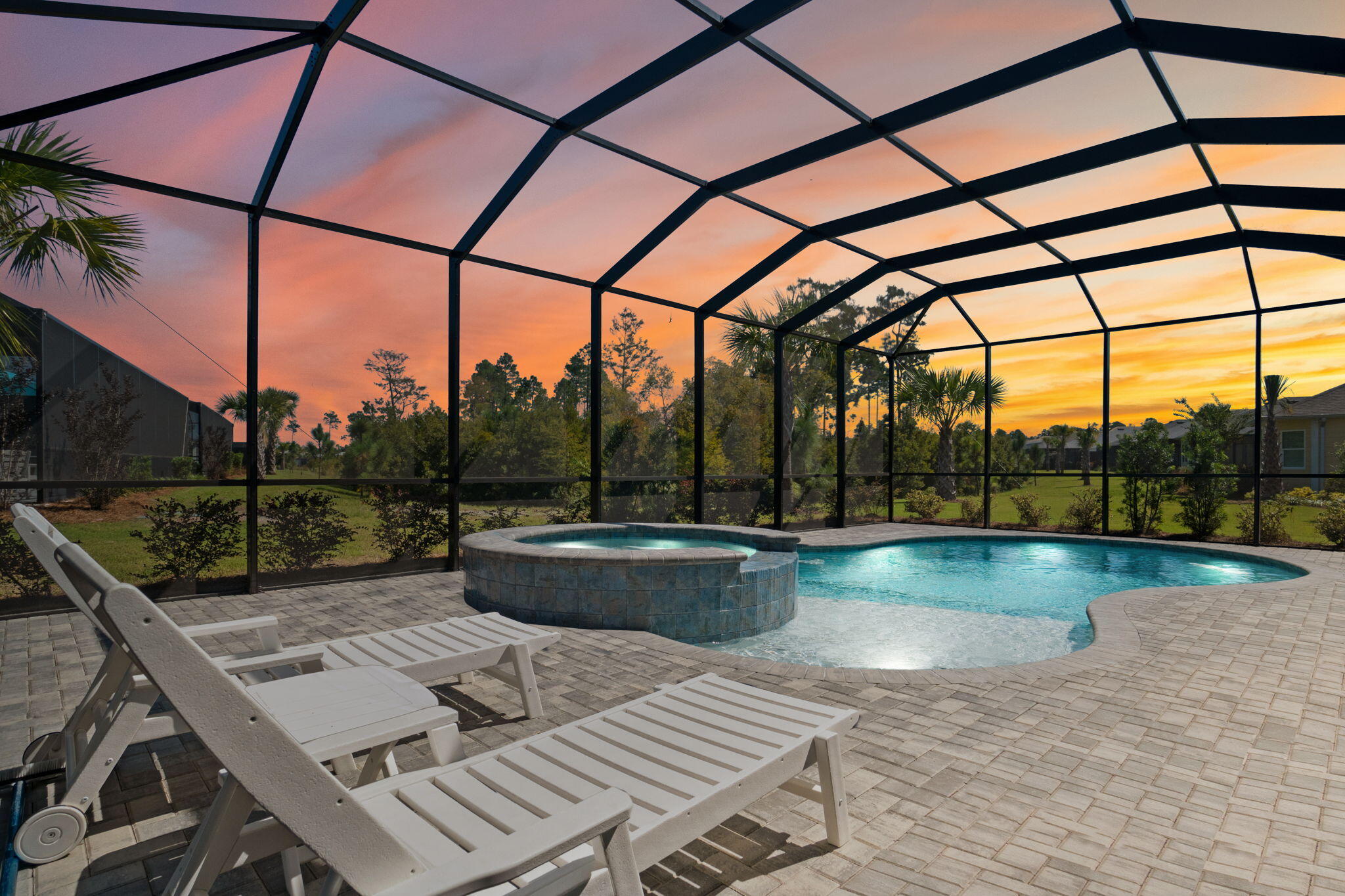 INCREDIBLE POOL HOME, CLOSE TO ALL THE AMENITIES. CLOSE-IN PHASE 4. Latitude Margaritaville Watersound, a 55+ Active Adult Coastal Community. Welcome to paradise in the highly sought-after Seashell Beach Collection (formerly The Hammock) a beautifully appointed pool home offering 3 bedrooms, a den with French doors, and 2.5 baths. Step inside this open-concept coastal retreat where the gorgeous chef's kitchen boasts a gas cooktop, quartz countertops and backsplash, upgraded 42'' cabinetry, and a walk-in pantry with custom shelving. The kitchen flows seamlessly into the great room, featuring a vaulted ceiling, custom built-in bookcase with electric fireplace, and an entire wall of sliding glass doors that open to your private outdoor oasis, complete with a freeform saltwater pool  paver lanai. The primary ensuite is a serene retreat with a bay window overlooking the pool, and a spa-inspired bath featuring an oversized tiled shower with frameless glass enclosure and dual vanities with quartz countertops. Bedrooms two and three share a beautifully upgraded full bath, while the den/office includes convenient access to a half bath. Additional highlights include: 8' interior doors throughout Plantation shutters, blinds, and shades, Crown molding and designer lighting Recessed lighting and ceiling fans in every room, Laminate Revwood by Mohawk flooring throughout, tile in baths and laundry Laundry room with cabinets and a Utility sink in garage. Lush landscaping surrounding this private backyard retreat Enjoy the Latitude Margaritaville Watersound lifestyle, where every day feels like a vacation, surrounded by resort-style amenities, pools, tiki huts, and friendly neighbors who love where they live. This home has a 10 year structural warranty from the original buyers close date and pool warranty. Living in Latitude Margaritaville Watersound means embracing a true resort-style, active adult 55+ community, coastal lifestyle designed for fun and relaxation. At the heart of it all is the Town Square where live entertainment fills the air on a daily basis and every Fri/Sat. night! The Resort-style pools, perfect for lounging in the Florida sunshine or enjoying a swim with friends. State-of-the-art fitness center & group classes - including yoga, spin classes and lap pool and spa, water aerobics to name a few. Walking, biking, and golf cart trails that wind through the community with easy access to all amenities and a underpasses for safe and convenient access throughout the neighborhood. Sports courts - including pickleball, tennis, and bocce, basketball encouraging friendly competition and active living. Kayak launch for adventure seekers, Last Mango Theater for shows and events, ceramics and wood working shops, pet grooming and a dedicated dog park. Beyond the amenities, Latitude Margaritaville Watersound offers a low-maintenance lifestyle--with lawn care included in HOA dues, giving residents more time to enjoy the beach, boating, or exploring nearby Panama City Beach and 30A. Whether it's a sunset golf cart ride, cocktails by the pool, or mingling with neighbors at one of the many social groups, this is a place where every day feels like a vacation. From mornings spent on the lanai overlooking the preserve to afternoons by your private pool and evenings gathering with neighbors, every detail of this property invites you to live life like it's always vacation. This home captures the very essence of coastal living at its finest.