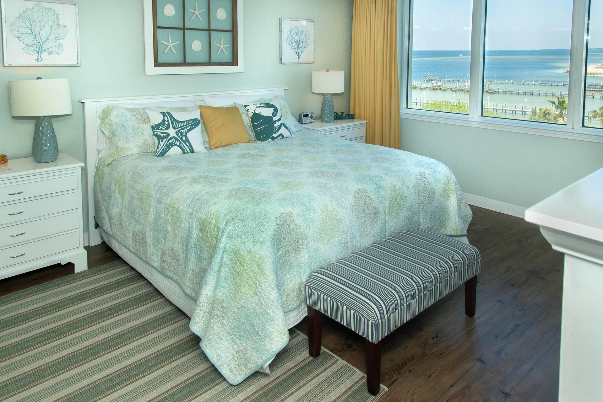 This condo comes with a boat slip included in the listed price.  So not only will you get great views of the bay and views of the gulf.  You will also enjoy having your boat in your own boat slip along with great rental potential.