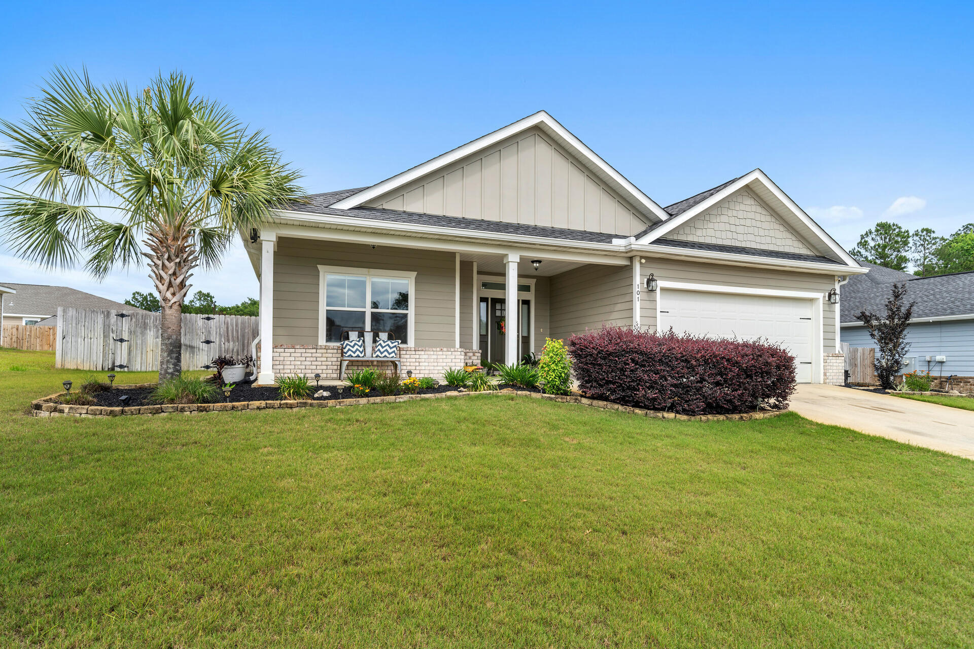 Beautiful 3 bed 2 bath home in Cross Creek Estates in Freeport is ready for its new owners. This craftsman style home built in 2018, sits on a large .28 acre lot which is fenced. The open concept floor plan incorporates the main living area and chef's kitchen which provides a perfect space for entertaining. The kitchen features stainless steel appliances, a farm house sink, and quartz countertops. The main living areas have LVP flooring and all windows have upgraded Roman shades. The large master retreat has a large tub and tiled shower. It also has 2 large walk-in closets, which are sure to impress! The home features a front porch and a back porch with an extended patio seating area in the backyard. The irrigation system runs off a separate in-ground well. The two car garage has an upgraded acrylic garage floor coating. There is also a shed in the backyard that adds additional storage.
