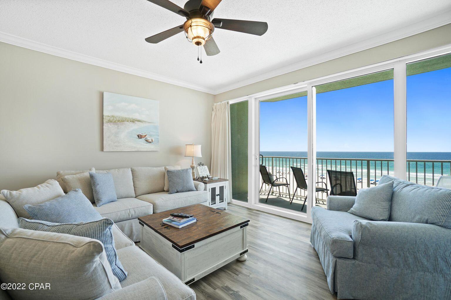 The best aspects of Florida living come together in this exceptional coastal condominium at the Boardwalk Beach Resort! Perfect elevation – 3rd floor
is the perfect elevation! Not too high and not too low! Beautifully furnished and rental equipped (Sleeps 6)!!! The property features an open kitchen/living design
with tremendous views and balcony access as well. Interior highlights include LVP throughout, granite countertops in kitchen, completely renovated bathroom, 9'
ceilings, crown molding, six panel doors, designer perfect furnishings and accessories
