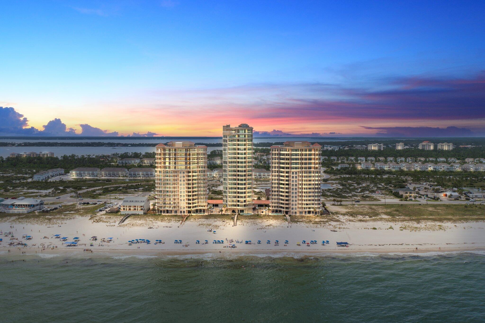 Now offering a one-of-a-kind penthouse with uncompromising quality at Perdido Key's most pristine, luxury Gulf-front condominium, La Riva. This low- density condominium complex is exceptionally private for its owners and owner's guests. This penthouse unit has unparalleled unobstructed panoramic views of miles of the Gulf of Mexico and the beaches of Perdido Key. The immaculately furnished 5-bedroom + BUNK ROOM, 4.5-bath haven presents an abundance of natural light, chef's kitchen and spacious outdoor living areas – The finest luxury interior and gorgeous open floor plan to encompass only the best views from the 15th floor of all Perdido Key, offering floor to ceiling impact-resistant glass, high-stretching 11' ceilings, and 2982sqft of balcony space. In addition to it's elegant features a In addition to it's elegant features and furnishings, this residence offers stylish flooring, polished granite countertops, richly custom wood cabinetry, chef's kitchen, stainless steel appliances, gourmet island, wet bar, wine refrigerator, and great spaces for all of your entertaining needs. La Riva has only 66 units total in the 3-tower complex, with ONLY 25 residences at La Riva West, providing a rare opportunity to enjoy uncrowded beaches. A deeded garage space and storage unit conveys with the property. This private, gated complex is rent-restricted, with no short-term rentals allowed. Each tower at La Riva features its own grand lobby with multiple seating areas, lavish outdoor pool, indoor pool, fitness room, grilling area, game room and expansive beachfront deck. With lush landscaping and the beaches of Perdido Key surrounding your new waterfront abode, you can be sure to expect an exquisite living experience at La Riva #15W. Call today to schedule your private tour!