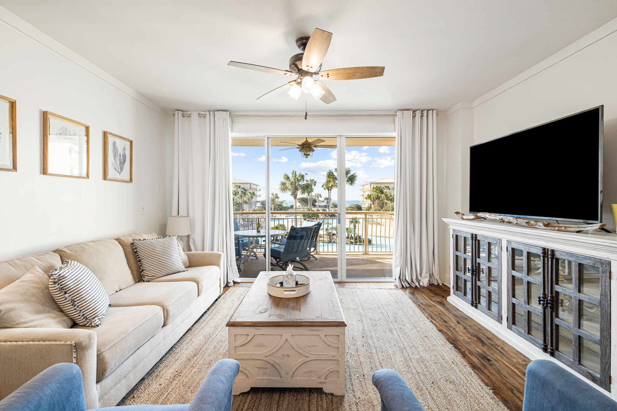 Experience the ultimate coastal retreat at this spacious 2-bedroom, 2-bath condo in High Pointe, one of 30A's premier low-rise communities, located just adjacent to Rosemary Beach. Boasting over 1,190 square feet of beautifully furnished living space, this condo features an open concept floorplan with stunning gulf views from both the main living area and the primary ensuite.

The light-filled living/dining area offers a welcoming atmosphere with high ceilings and access to a private balcony that overlooks the pool. Thoughtfully updated with high-end, coastal-inspired furnishings, tranquil interior paint colors, luxury flooring, and modern bathroom upgrades, this condo is the perfect second home getaway or a lucrative income-producing investment property.

 The oversized primary bedroom features breathtaking gulf views and access to a private balcony overlooking the community pool. It is outfitted with a king-sized bed, large walk-in closet, and private ensuite. The guest bedroom, complete with two sets of twin-over-full bunk beds and an attached full bathroom, is ideal for accommodating family and friends.

High Pointe's central location places you steps away from the beach, as well as dining, shopping, and entertainment options. Enjoy the nearby local favorite, Crabby Steve's, overlooking the pristine white sands and turquoise waters of the Gulf of Mexico.

This turnkey, fully-furnished condo also includes a full-size washer/dryer and a well-stocked kitchen, making it the perfect property for short- or long-term rentals or for your personal beach retreat. High Pointe offers amazing amenities including multiple tennis courts, private deeded beach access, a gated entrance, and stunning gulf views.

With projected short-term rental returns between $84K and $92K in the first year based on 26 weeks of rentals, don't miss your chance to own a slice of paradise on 30A. Schedule your private showing today and start living the Gulf Coast dream! Room dimensions are approximate and should be verified by the buyer. The only items that do not convey are the picture above the master bed and the driftwood in front of the living room TV.