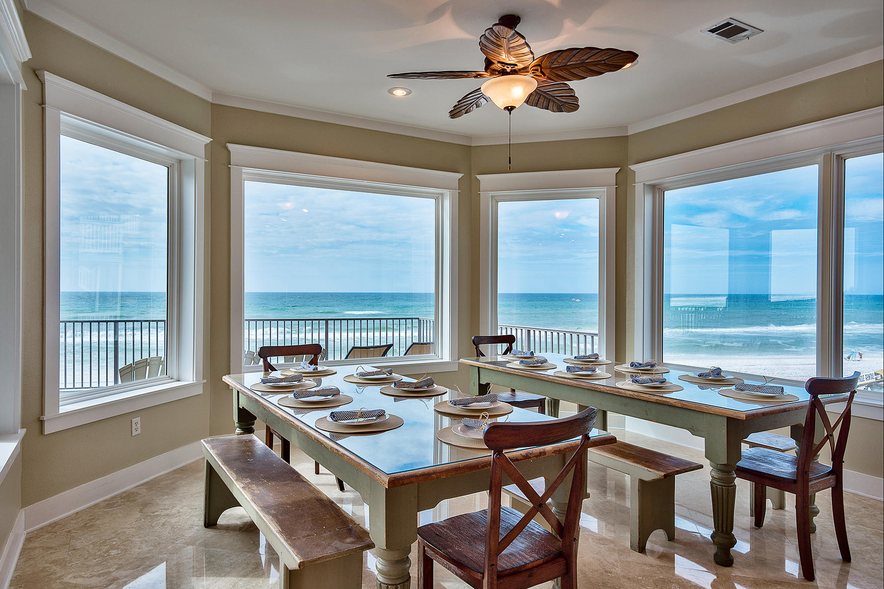 With forever panoramic views of the Gulf of Mexico, overlooking the heated gulf front swimming pool, and situated on a secluded street on top of a high dune in popular Seagrove Beach, this 10 bedroom, 11.5 bathroom masterpiece is beautifully detailed throughout to create a rich and warm retreat. One of the most significant properties in the area, with private access to 65 feet of stunning beach frontage, this 6,359 square foot custom estate is sure to impress. Designed for large gatherings, the harmonious open living spaces have high ceilings, travertine flooring and views galore. Paying meticulous attention to detail, the home is equipped with a private elevator for easy access to all three stories. The state of the art kitchen is the heart of the second floor and includes sub zero appliances, custom cabinetry, two dishwashers and many top of the line extras. This tranquil space overlooks one of the property's two inviting living rooms, complete with cozy fireplace.  Step out onto the pool deck to enjoy a relaxing swim or take the private beach access to soak in the emerald green gulf waters. 

Each level of the home was carefully planned and decorated to flow seamlessly to create a well thought out ambiance you would expect from a luxury home. The third story includes a beautifully appointed master suite, complete with seating area to enjoy the captivating gulf views. The attached master spa like bath provides soaking tub, separate glassed in shower and dual sinks. The upper balcony is where you are guaranteed to witness some of the most beautiful sunsets Florida offers. With seven additional bedrooms in the home, including the first floor bunk room with two bathrooms on opposite sides, and spacious living area, this is an ideal location for families. The amazing property, with grand indoor and outdoor spaces, invites entertaining to a new scale, and ensures a beach lifestyle like no other.