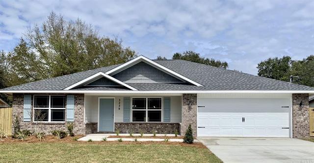 No detail missed in this Endearing New Construction Bungalow, that will be sure to make you prideful in home ownership. This home was built by the highly reputable Country Manor Homes Inc. that includes low maintenance and energy efficient finishes that will make upkeep a breeze.  You will experience the custom craftsmanship presented in every corner of this adorable abode.  Curbside, you will notice the fully sodded yard to the loveable shutters complete with all brick and hardy plank exterior for ease of insulation and stability. Upon the idyllic front porch, you can enjoy watching the sunsets or rocking the stress away in your easy-chair.  When entering, you will notice the thoughtful approach of aesthetics from the coordinating paint color, luxury vinyl plank flooring everywhere except the bedrooms, and open conception of the main living areas. This square footage has been utilized brilliantly, giving this home an open airy feel. Moving to the kitchen, you will find substantial cabinet space, granite countertops, soft close cabinetry, stainless steel appliances, a sizeable pantry, and Island perfect for entertaining. The master suite is opposite the guest bedrooms for added privacy and includes a recessed trey ceiling, double vanities with granite countertops and large walk in closet. On the guest side, you will find two large guest rooms and a full bath with granite countertop. This home comes finished with hurricane fabric shield and energy efficient windows to make it the perfect choice! Call 850-554-6678 for a private showing today. Live your best life here, surrounded by all Gulf Breeze has to offer and conveniently located close to grocery stores, Lowes, and restaurants.