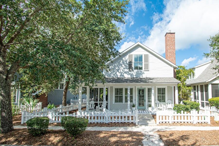 South of 30a, 246 Salt Box Lane is situated behind the gates of Watersound Beach, a gulf front community. This beautifully decorated 3 bedroom 4 bathroom home offers a complete renovation featuring peacock paver flooring, a redesigned gourmet kitchen and updated bathrooms. The impressive kitchen boasts beautiful marble countertops, stainless steel appliances and a generous island for all of your entertaining needs. The kitchen is open to the living and dining area, enhancing the open concept of day to day living. The living area incorporates a cozy fireplace as well as 20 foot ceiling with cross beam detail and walls of wainscoting. Enjoy the four seasons relaxing on the adjacent screen porch surrounded by the majestic oaks of WaterSound. The main level features two bedrooms with ensuite bathrooms, a generous marble topped desk area as well as an additional full bathroom. Level two hosts the third bedroom and fourth bathroom. 246 Salt Box Lane is conveniently located to the community fitness center and pool as well as the Gulf of Mexico. This coastal cutie with it's Florida cottage charm , boasts a strong rental history along with a close proximity to the Watersound Beach Club, area shopping and local eateries. An ownership in the Watersound Beach community offers a relaxing lifestyle surrounded by scenic trails and
breathtaking coastal dunes that meander thru some of the largest beach frontage on 30a.