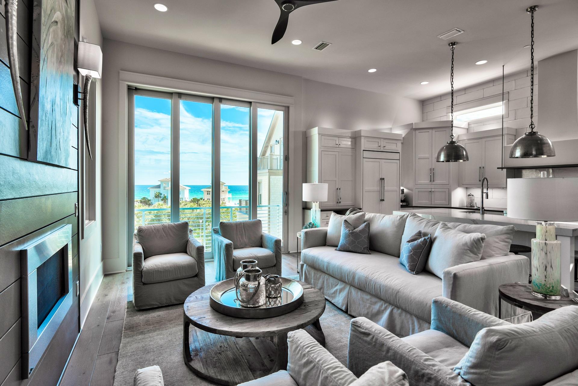 We are proud to present the charming gated community of Caspian Estates located South of 30A in Santa Rosa Beach. It consists of 9 home sites including 3 existing homes and a community pool all just steps from the beach. We have completed construction of the first of the remaining six home sites.
This home has 3,321 Sq Ft, 5 bedrooms, 5 full baths and 2 half baths.There are many unique features including an elevator that will take you to the enclosed rooftop terrace with wet bar, half bath, sitting area with doors that open to the observation deck all with a Gulf view. The first floor greets you with a private foyer, elevator, laundry, guest room, full bath and a staging area with refrigerator, sink and ice maker. The second floor contains two guest rooms each with a private bath, and a custom built 4 bed bunk room with private bath and custom closet. The main living floor, with Gulf views boast the gourmet kitchen, dining room with custom X beam ceiling, a spacious living room with fireplace, retractable sliding glass wall door with Gulf views and the master suite with private laundry.  

With the guidance of Melinda Birnberg, MelB Designs of Atlanta, this home has been professionally furnished and styled. We are offering 16 Caspian fully furnished and ready for your enjoyment.  

Roger Cerasoli is the architect for the project at Caspian estates
along with Developer, Catherine Dozier and Simmons Custom Home
Builders. Their vision for this project was to create a contemporary
oasis in the heart of this established beach community