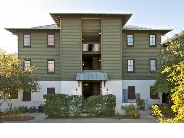 This top floor corner unit with two bedroom and two bath has wonderful views of St. Augustine Park off the main living area and balcony. The unit has an open living/dining/kitchen area, perfect for entertaining. The kitchen has stainless appliances and granite countertops and stackable washer and dryer. The master bath offers dual sinks, tiled showers and garden tub. Hardwood floors are throughout. Unit being sold furnished. Enjoy all the amenities that Rosemary Beach has to offer at a great price.
