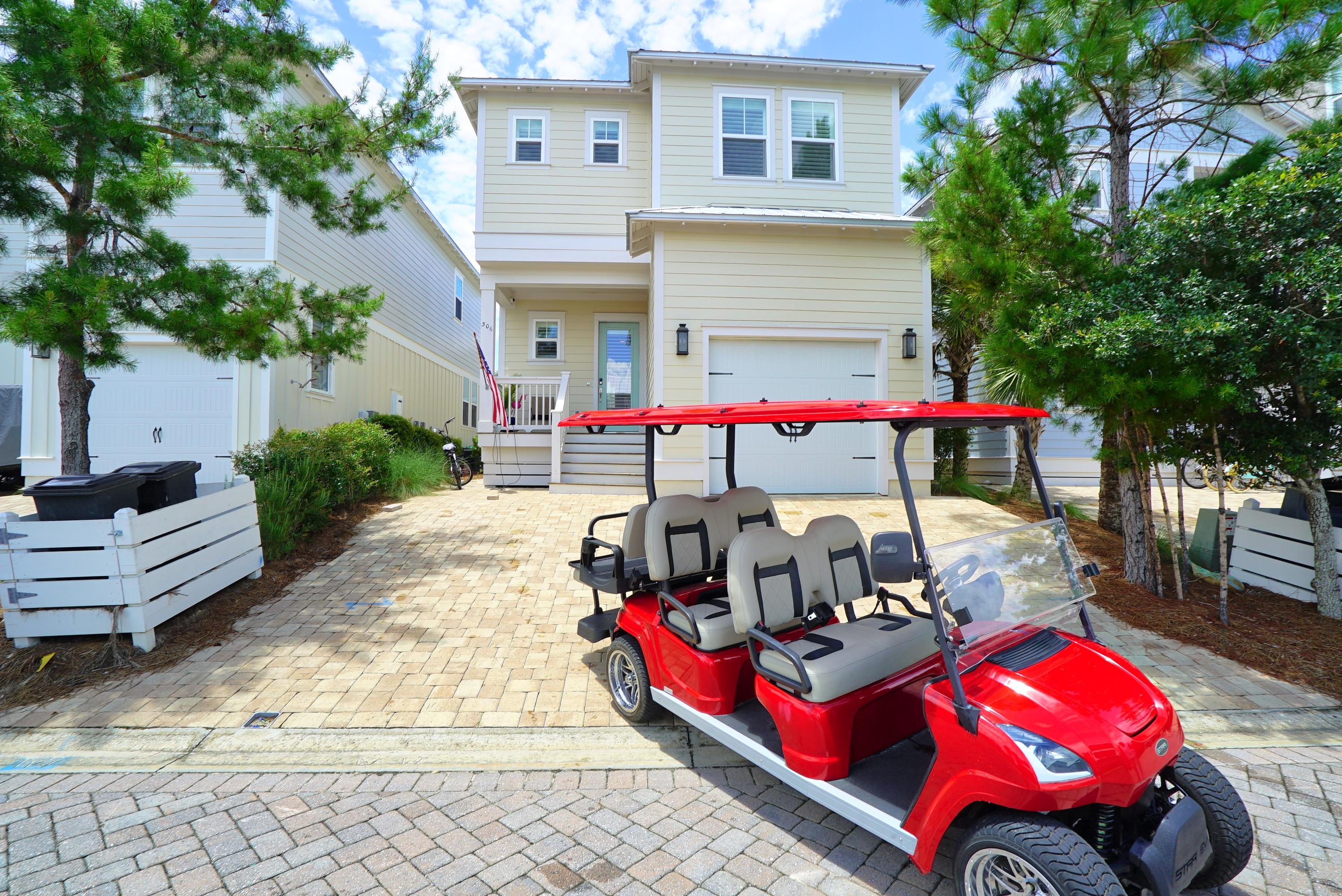 Rental ready, Furnished, and golf cart included! Bonus living area upstairs adds versatility and is perfect for installing multiple bunks. Great for large get togethers and entertaining multiple families. Property has a large garage for a car plus storage. Only 4 lots from the amazing pool area with oversized hot tub, fire pit, rest rooms, and an outdoor kitchen. Property is like new, seller is original owner, uses it for family vacations, and it never been rented. Custom blinds, outdoor grill area with pavers installed, and patio furniture. This beach home barely has a scratch and is ready for you to move right in.