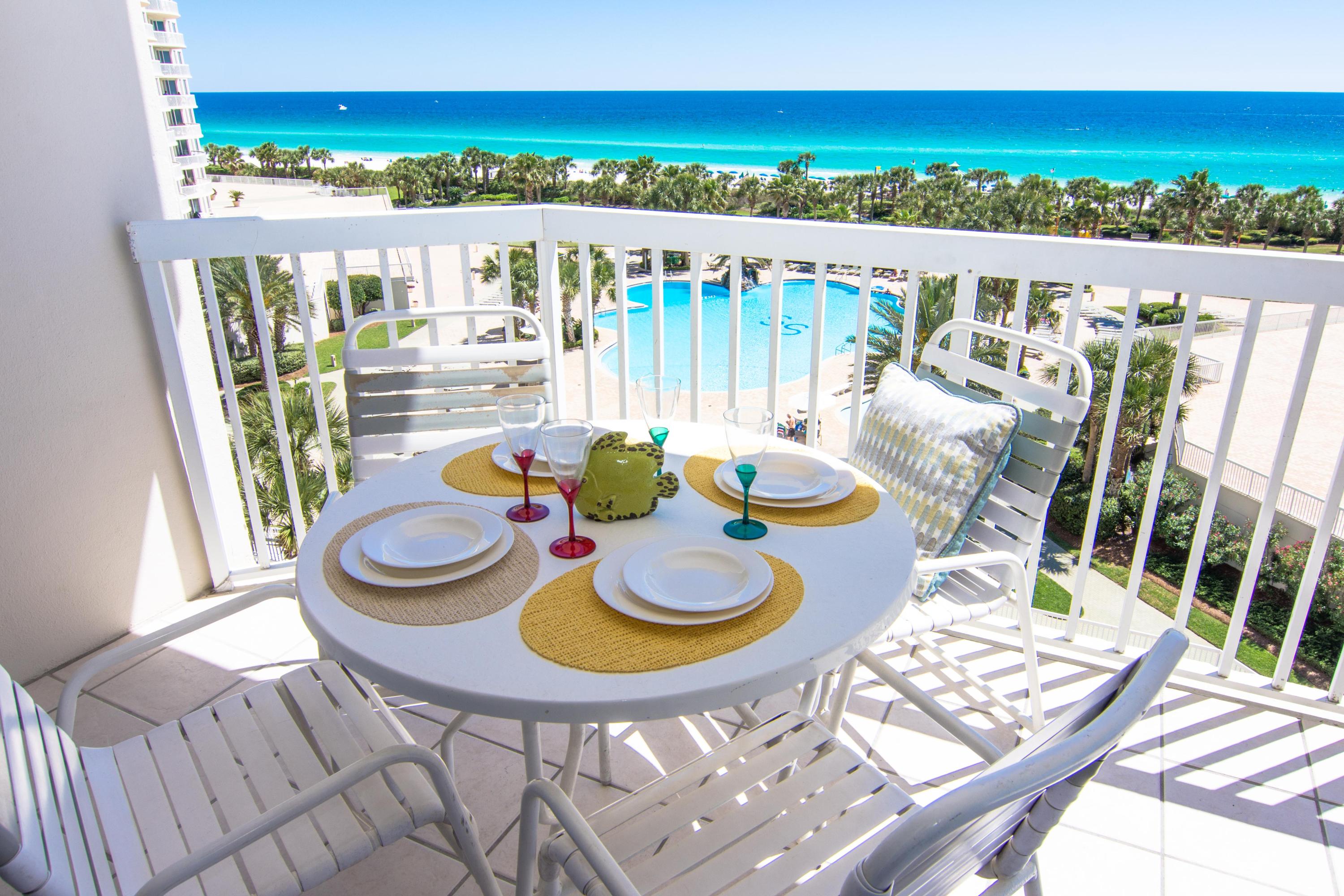 This wonderful condo boasts some of the best views of the beach around. Luxurious and recently upgraded with new carpet, furniture, and appliances, just to name a few. Great rental income and fabulous amenities make this condo stand out. Enjoy the lagoon pool and hot tub, cabanas available, and onsite Spa and Ruth Chris steak house. This is a coveted end unit with extra large balcony. Gated and private this 27 acre resort is next to Henderson State Park. Buyer to honor rentals on the books at closing. Buyer to verify all information.