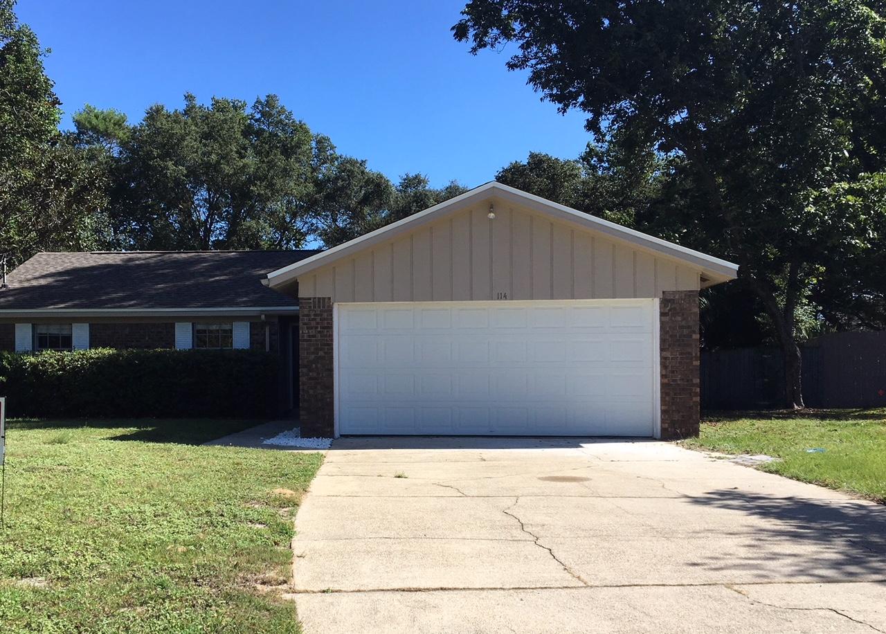 Beautifully renovated 3 bedroom 2 bath home located at 114 Newcastle Circle in Fort Walton Beach! Fireplace in the living room, tall ceilings, beautiful exposed beam in living room, 2 car garage, brand new inground swimming pool. New hand scraped hardwood floors, new carpet in the spare bedrooms, a new kitchen complete with granite and stainless steel appliances, a new walk-in shower in the master bathroom, fresh paint, and a NEW ROOF! vacant and easy to show.