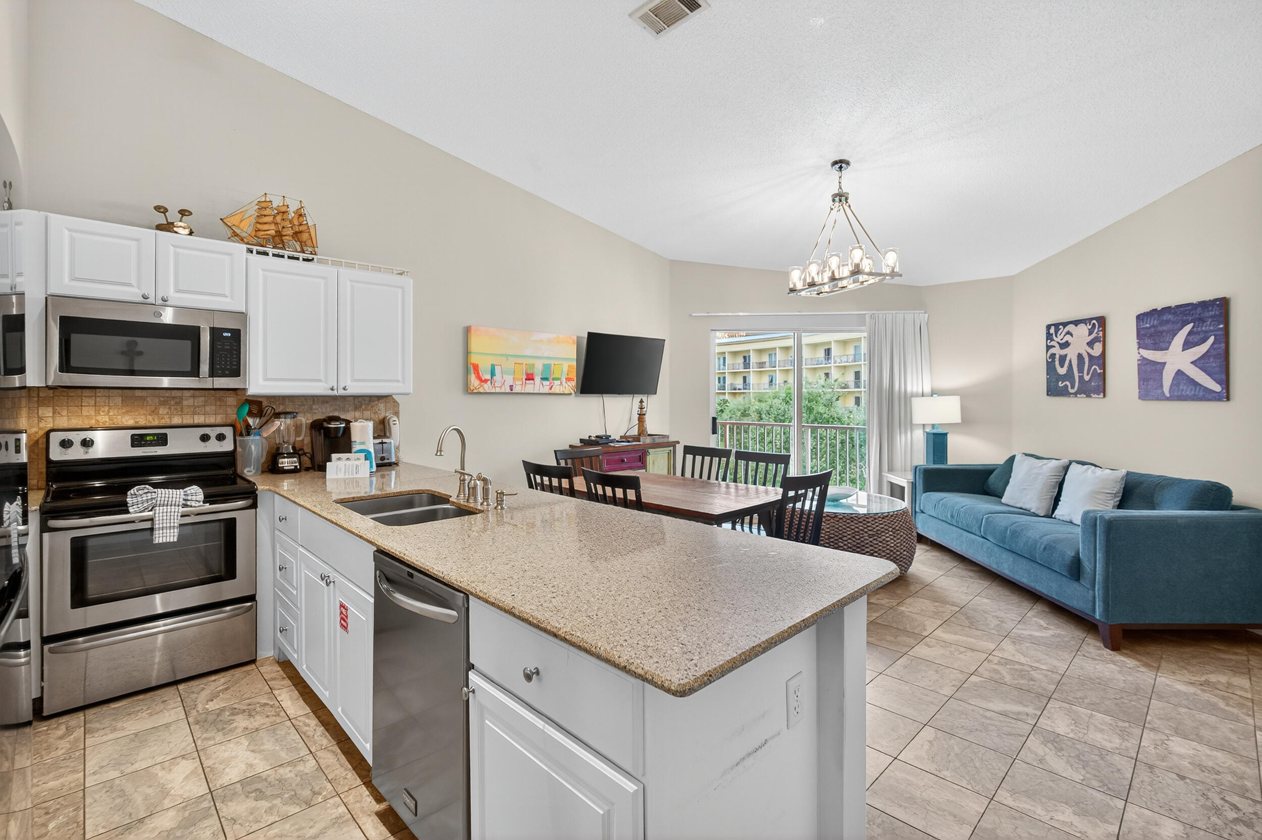 Charming 1BR/1BA condo with hallway bunks - sleeps 6! This makes it a great little investment or second home. Being on the top floor there is a peekaboo view of the Gulf from the private balcony and living room has a vaulted ceiling. Gulfview is ideally located across the street from the deeded beach access & beautiful Emerald Green water. The complex offers its owners & guests two pools (one heated), hot tub, BBQ grills, & an on-site laundry facility. Conveniently located not only to the beach, but to many restaurants & shopping areas.