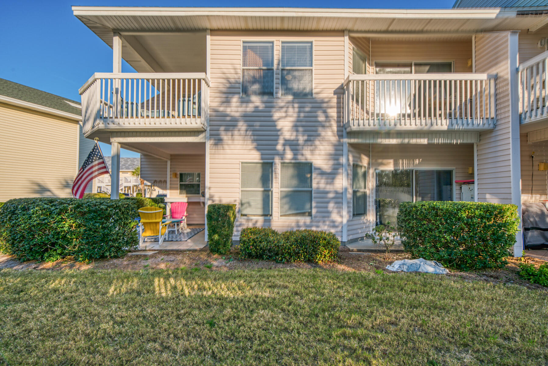 Desirable Beachwalk Area of Sandpiper Cove in newer phase 25.  Contemporary Decor featured in this 2 Bedroom/ 2 bath condo fully furnished and just minutes from gated Sandpiper Cove beach access. Open Floor plan.  Unit is currently on a rental program. Enjoy your fresh catch at the breakfast bar, dining table, or covered patio. First Floor and no stairs to climb.  Relax on private patio surrounded by landscaped grounds. Convenient parking directly in front of unit.  Sandpiper Cove amenities include 1100 feet of private deeded beach access, Beach Pavilion Bar and Grill, on-site Louisiana Lagniappe Restaurant, six tennis courts, 9 hole par 3 pitch and putt golf, boat docking (in canal by reservation/availability or marina) and five swimming pools all located on 43 acres.