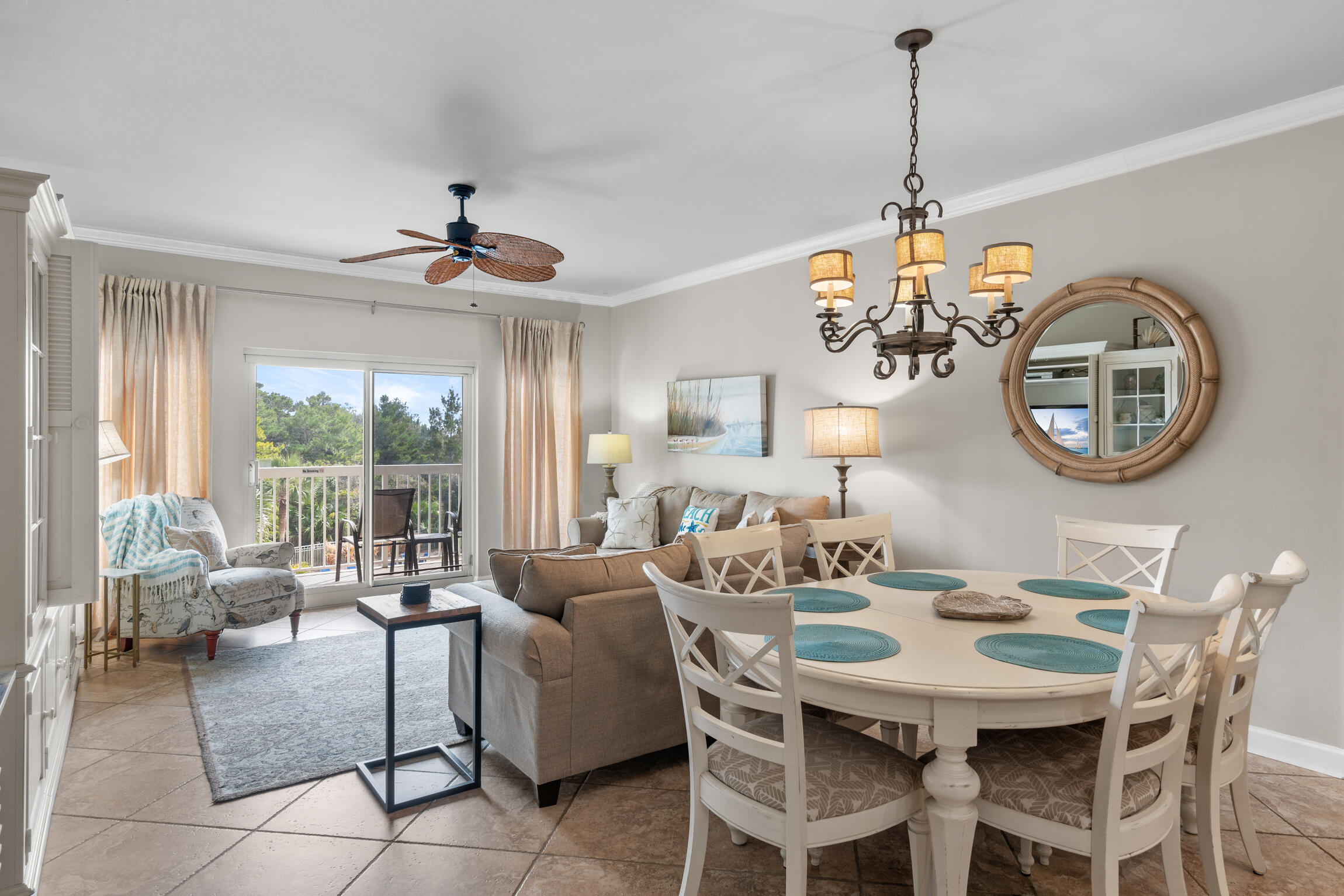 Welcoming FULLY FURNISHED 3 bedroom/3 bathroom end unit at the Summit @ Tops'l. Expansive kitchenette recently added to studio unit allowing even more flexibility to the unique floor plan. The spacious plan, with a one bedroom lockout, allows for rentals as a 1,2 or 3 bedroom - two gulf view main bedrooms, each with a private balcony. This unit (09) is right above the Summit pool (easy to watch kids or grand kids) and offers views of the Gulf, Coffeen Nature Preserve and Topsail Hill Park.  Thhis gated community also has 600 feet of private beach.