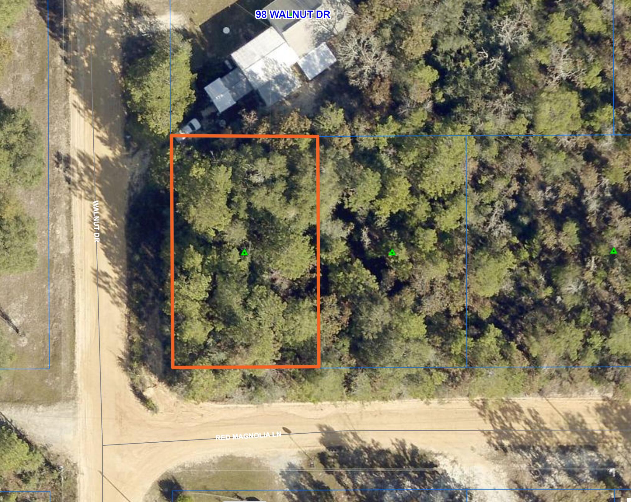 This nearly 1/4 acre lot is good flat land with a mix of mostly pinetrees and oaks. 125 ft of road frontage on Walnut Drive and 80 ft of frontage on Red Magnolia Lane. This corner lot allows you access from either road. Both roads are county maintained. No homeowners association. Mobile homes allowed. Public water is available through Mossy Head Water but the tap fee will be due.

Easy access to Highway 90 for traveling to DeFuniak Springs or Crestview.
