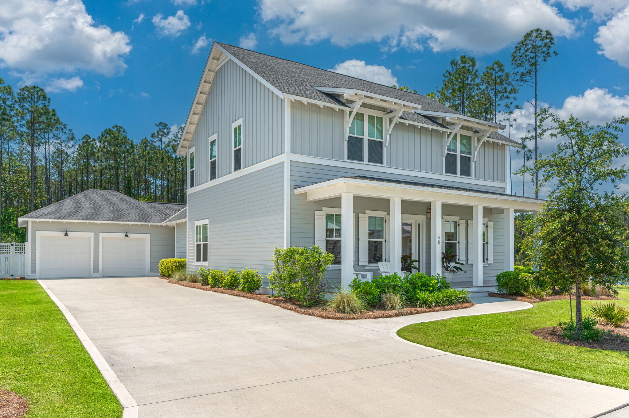 Meticulous attention to detail has been given to every aspect of this stunning 5 bedroom, 4.5 bathroom home in Watersound Origins. Built by Huff Homes, this residence is sure to impress. An ideal floor plan creates a relaxed flow, while large windows and doors provide an abundance of natural light. On the first level, the great room opens to a well-appointed kitchen, complete with quartz countertops, and top of the line cabinets and appliances. To the rear of the main living space a large set of doors open to a spacious screened porch which overlooks the home's private pool and fenced back yard.  Also on the first level is a gorgeous entryway, primary bedroom with bathroom and walk-in closet, guest bedroom with ensuite bathroom, mudroom, large laundry room, and powder room. The second level offers a sizable bonus living space, two spacious bedroom connected by a jack and jill bathroom, an additional guest bedroom (or office), and another full bathroom.