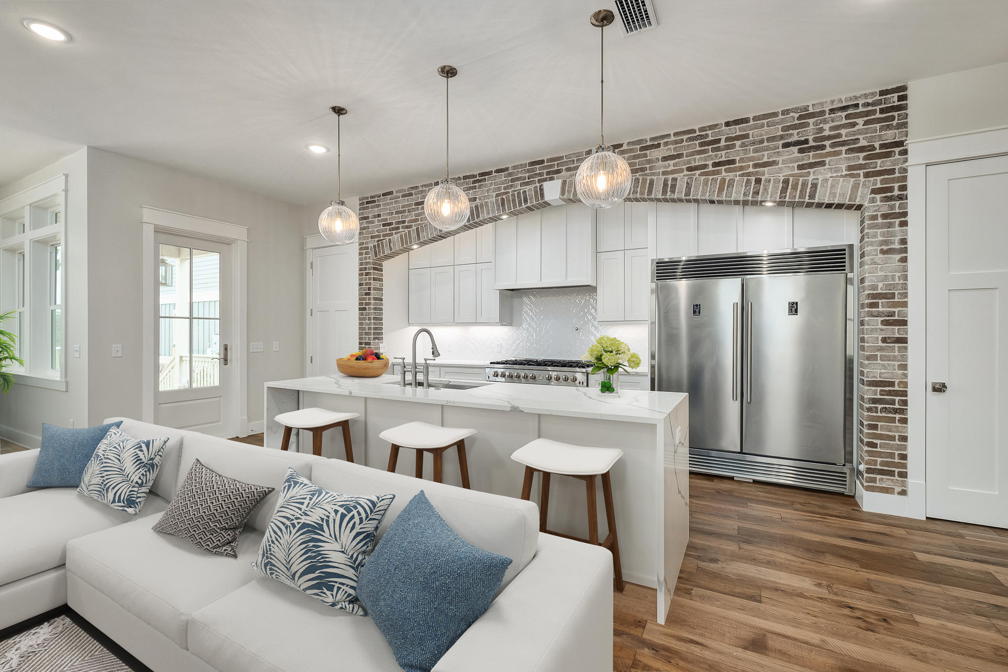 Extremely unique lake front new construction homes on Lake Powell in Inlet Beach w/ only a short walk or bike ride to the Gulf/Beaches of South Walton or Camp Helen State Park. This home is also close to all that 30A has to offer. Inlet Beach is a very upcoming area with phenomenal public beach accesses, as well as, abundant shopping, dining, etc. These homes have been meticulously built with private docks, private pool, carriage house with large bedroom vaulted ceiling and full bath. The home boasts a four bedroom main house with hardwood flooring throughout, two fireplaces, large open floor plan, huge porches, 9' island, oversized fridge/freezer, ice maker, wine fridge, spray foam insulation with impact doors & windows. Bedroom on 1st floor has en suite bath. NO HOA. This home offers an unparalleled experience in South Walton. Lake Powell is one of the few Dune Lakes that can handle a wide variety of boats while also giving you the ability to kayak to the gulf. These are built to be either a perfect primary residence, vacation rental or second home. Don't miss out on this rare opportunity to enjoy the lake and gulf while being in one of the most up and coming areas along the gulf.